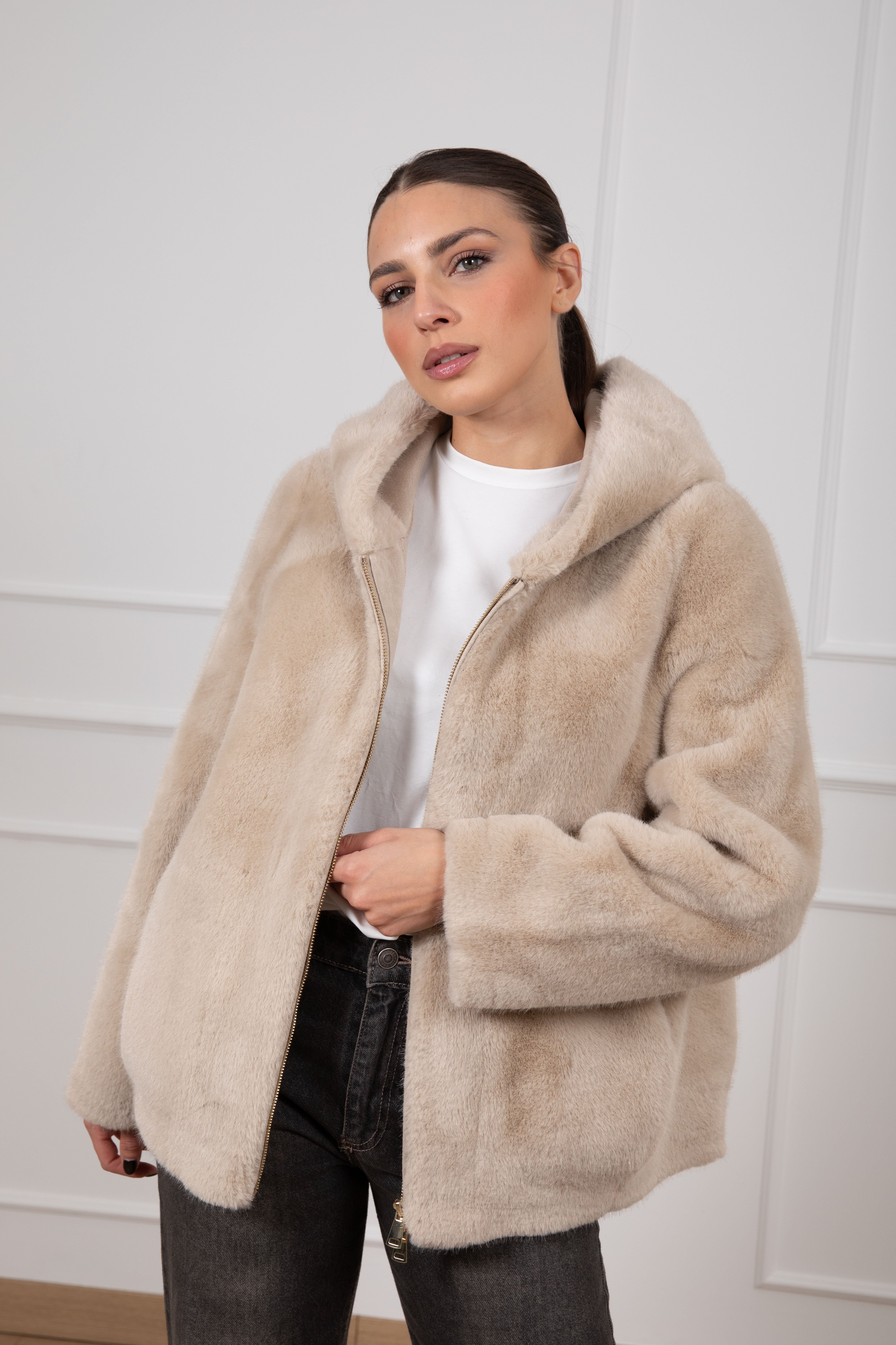 Eco-pelliccia con cappuccio Dixie