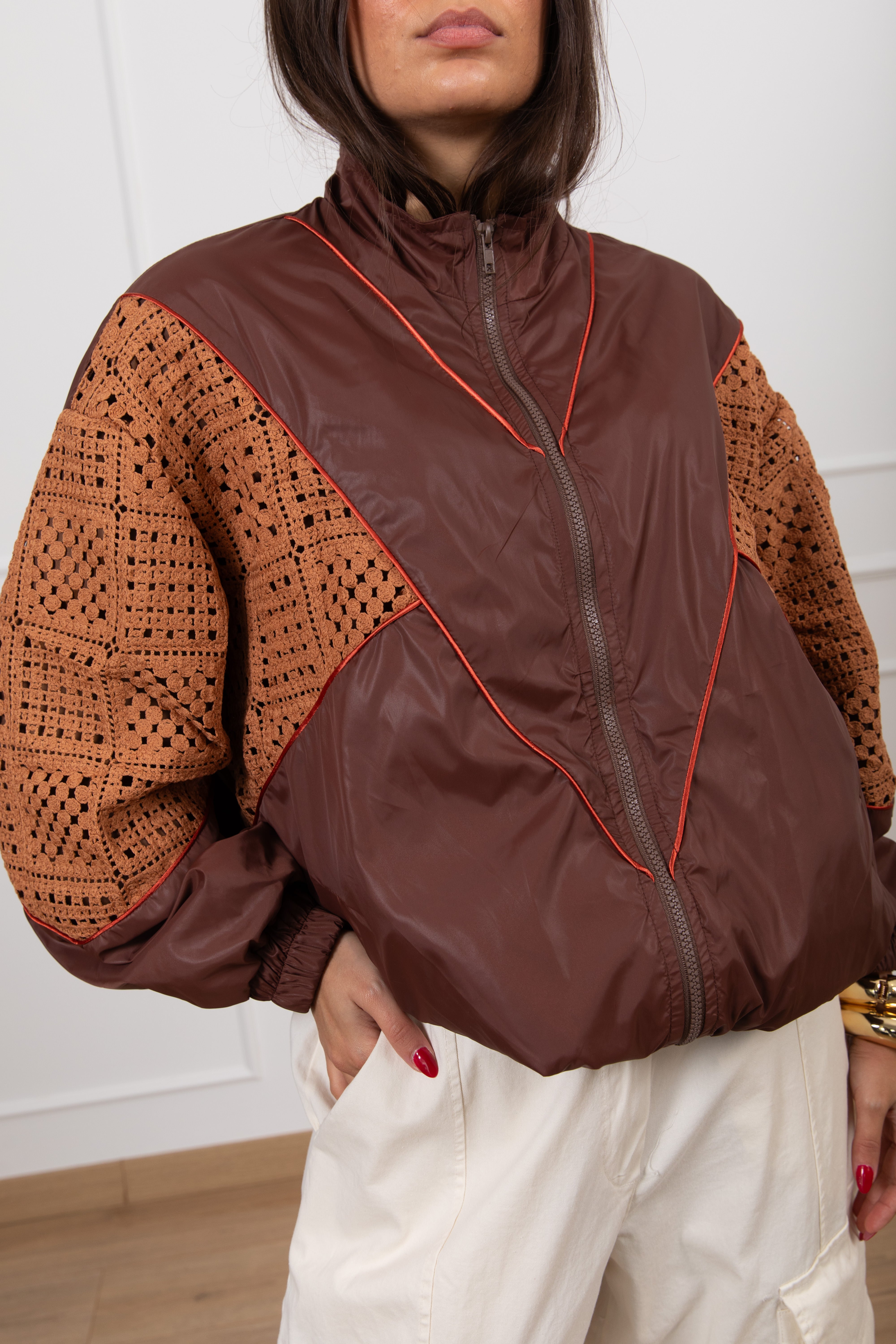 Bomber con inserto macramè ViCOLO