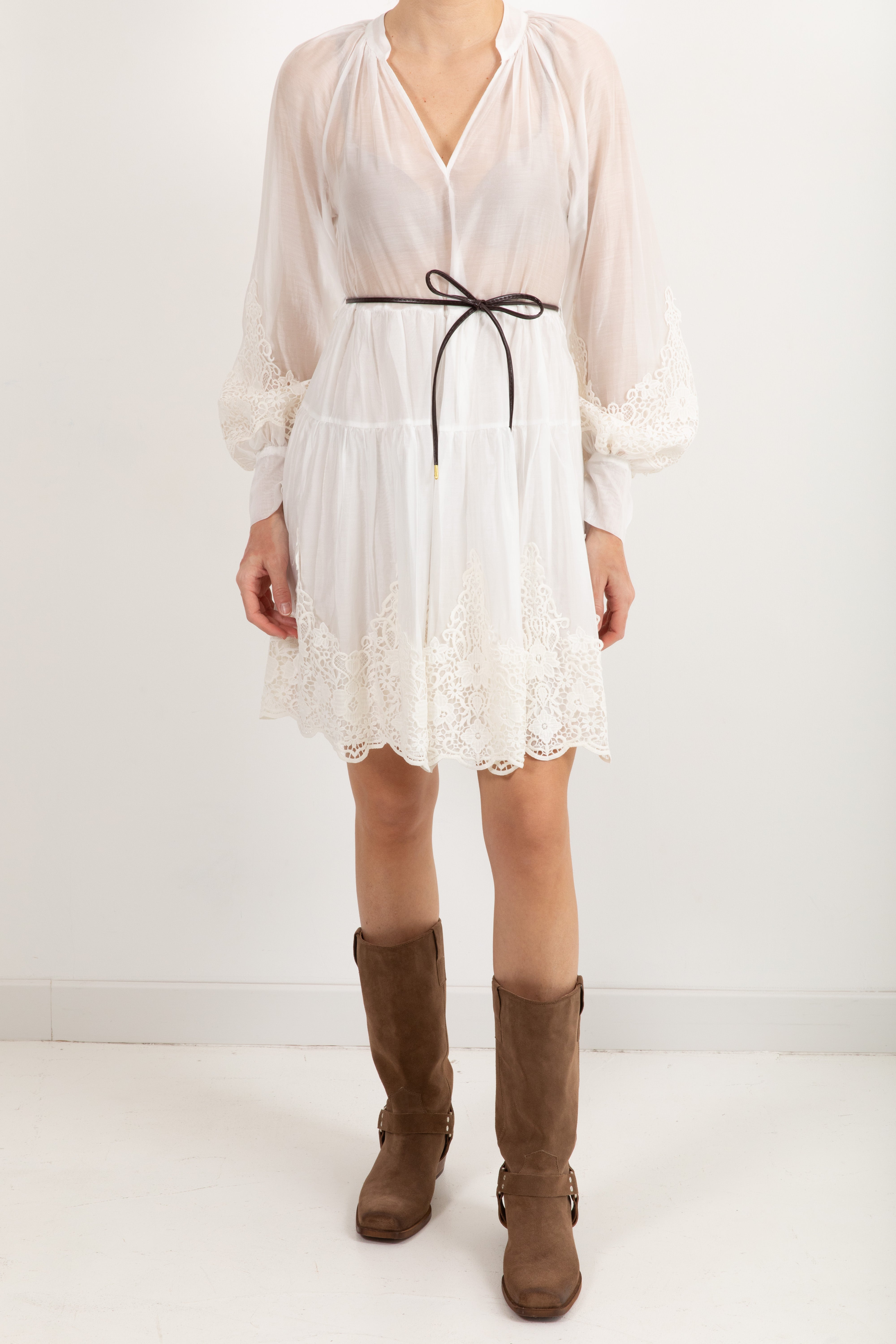 Mini-abito in tencel con ricamo in pizzo Tensione IN