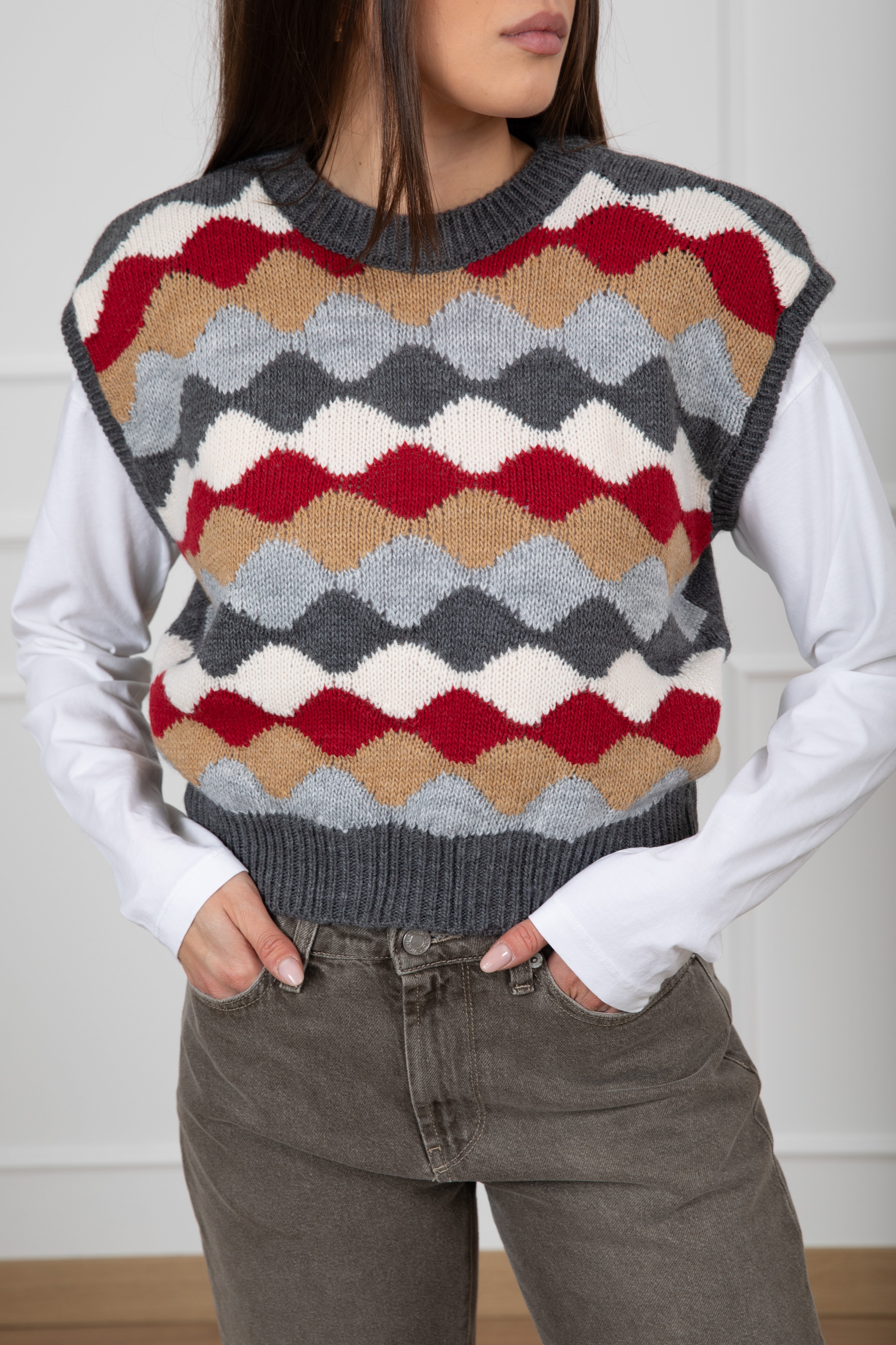 Gilet motivo rombi con spallina imbottita ViCOLO
