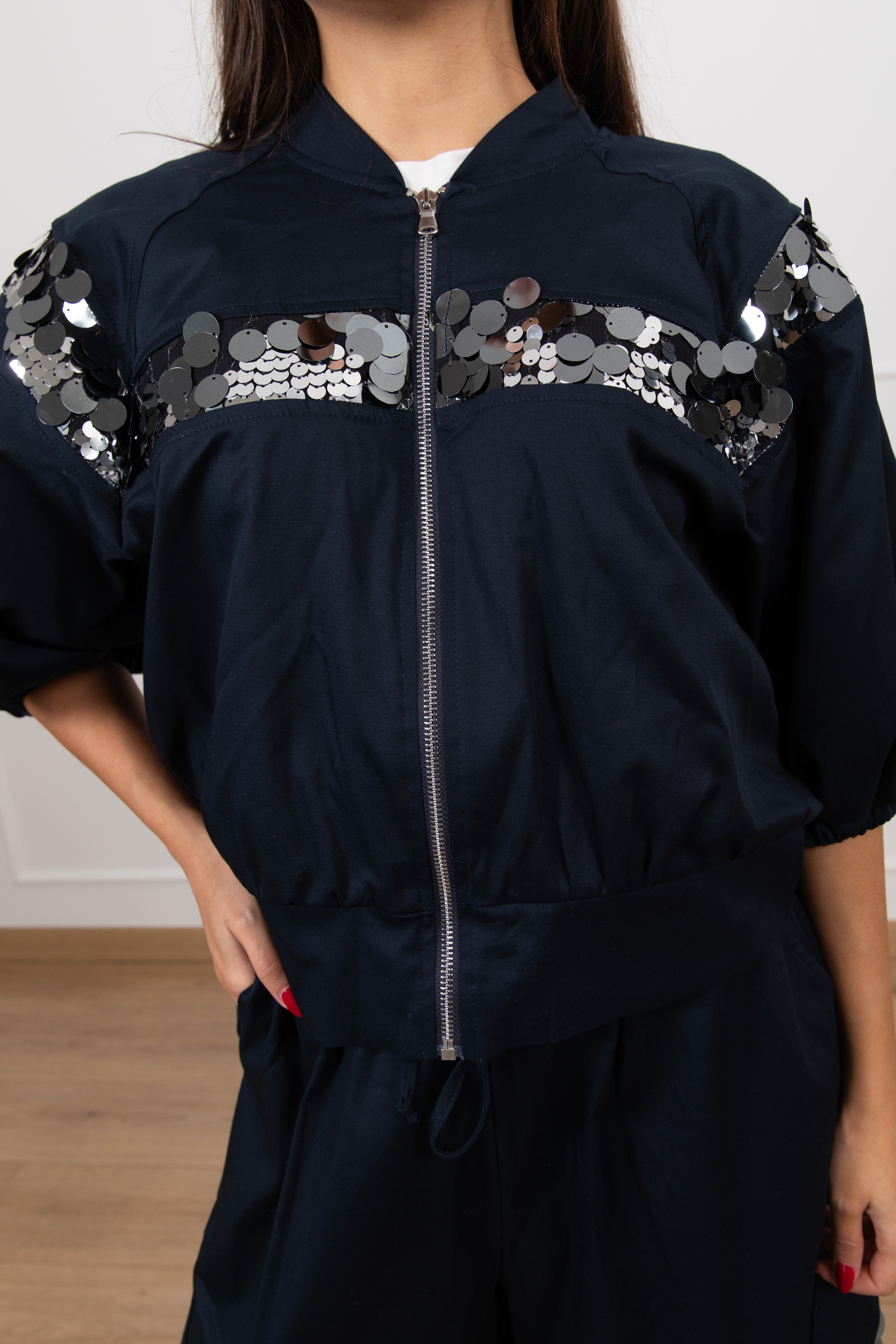 Bomber in cotone con banda paillettes Motel