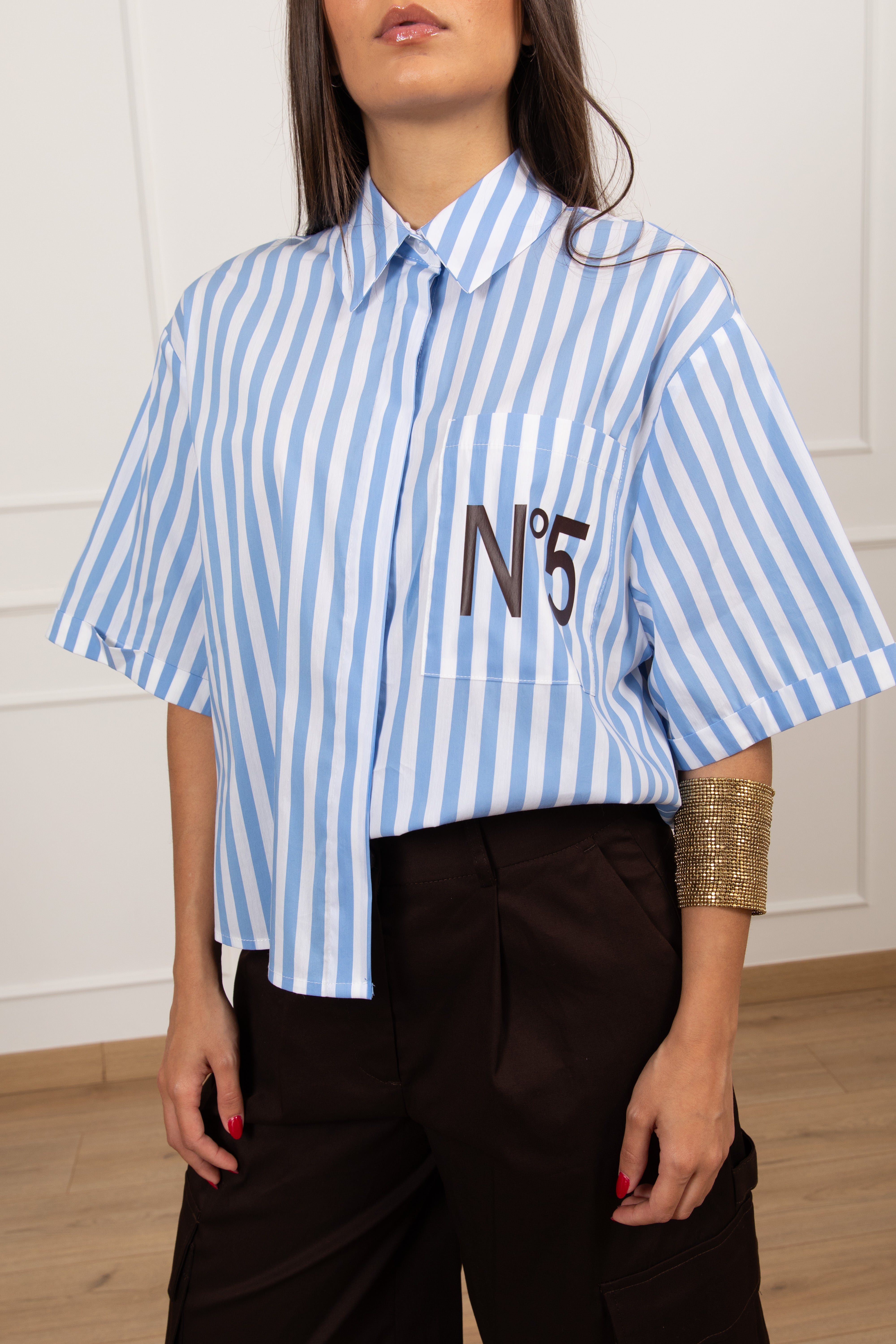 Camicia manica corta a righe "N 5" in cotone Tensione IN