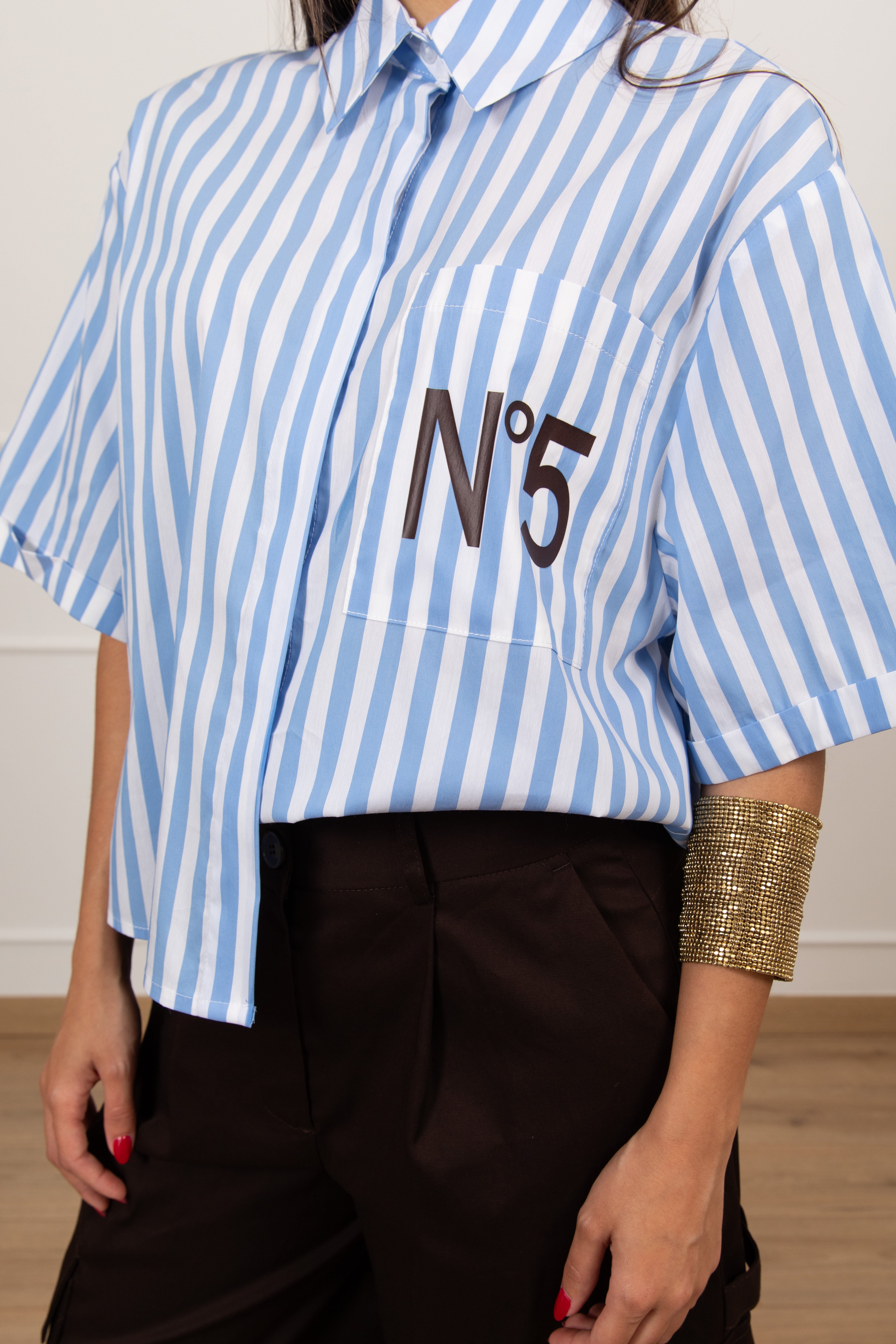 Camicia manica corta a righe "N 5" in cotone Tensione IN
