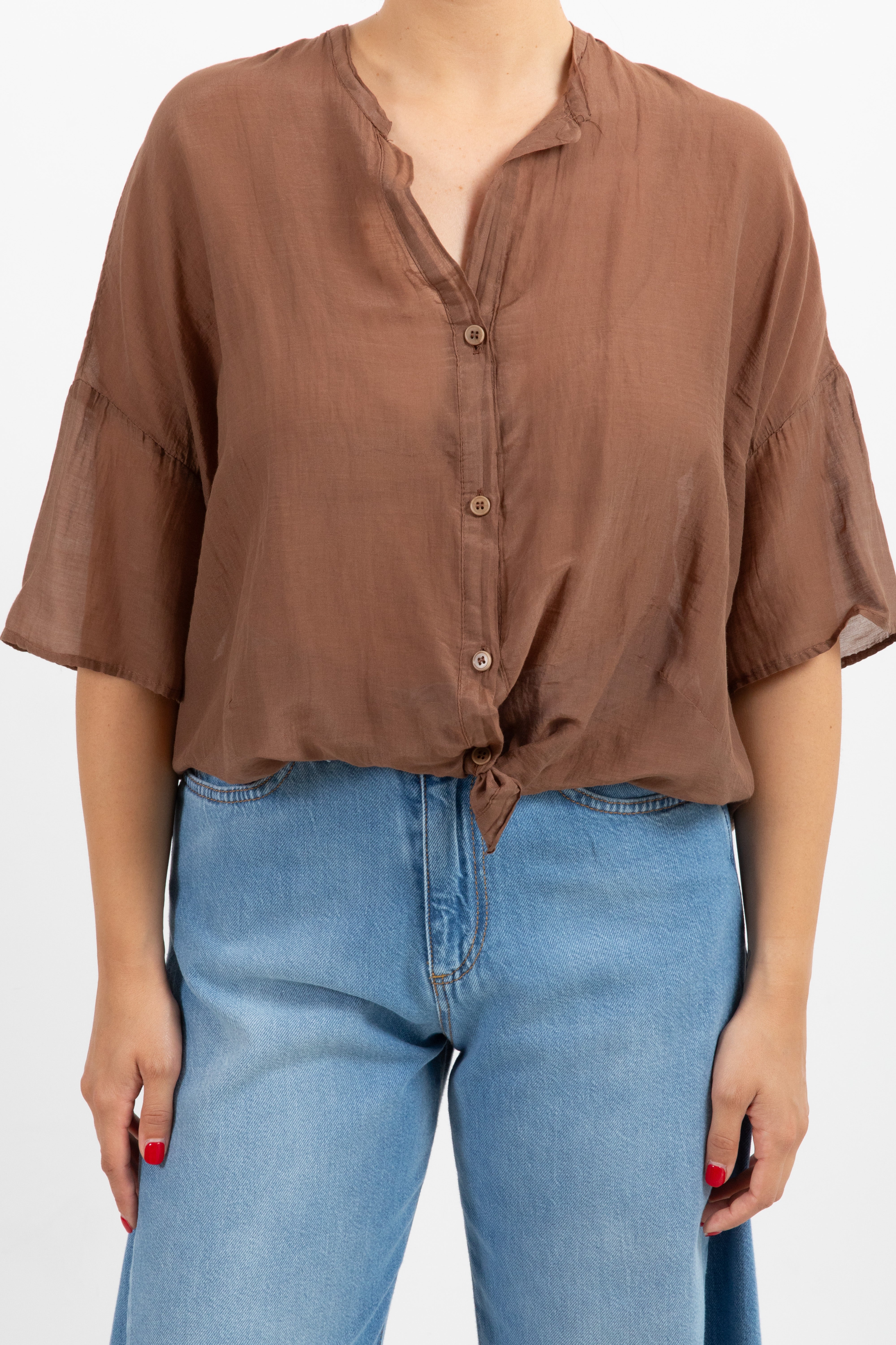 Camicia manica corta in cotone e seta ViCOLO