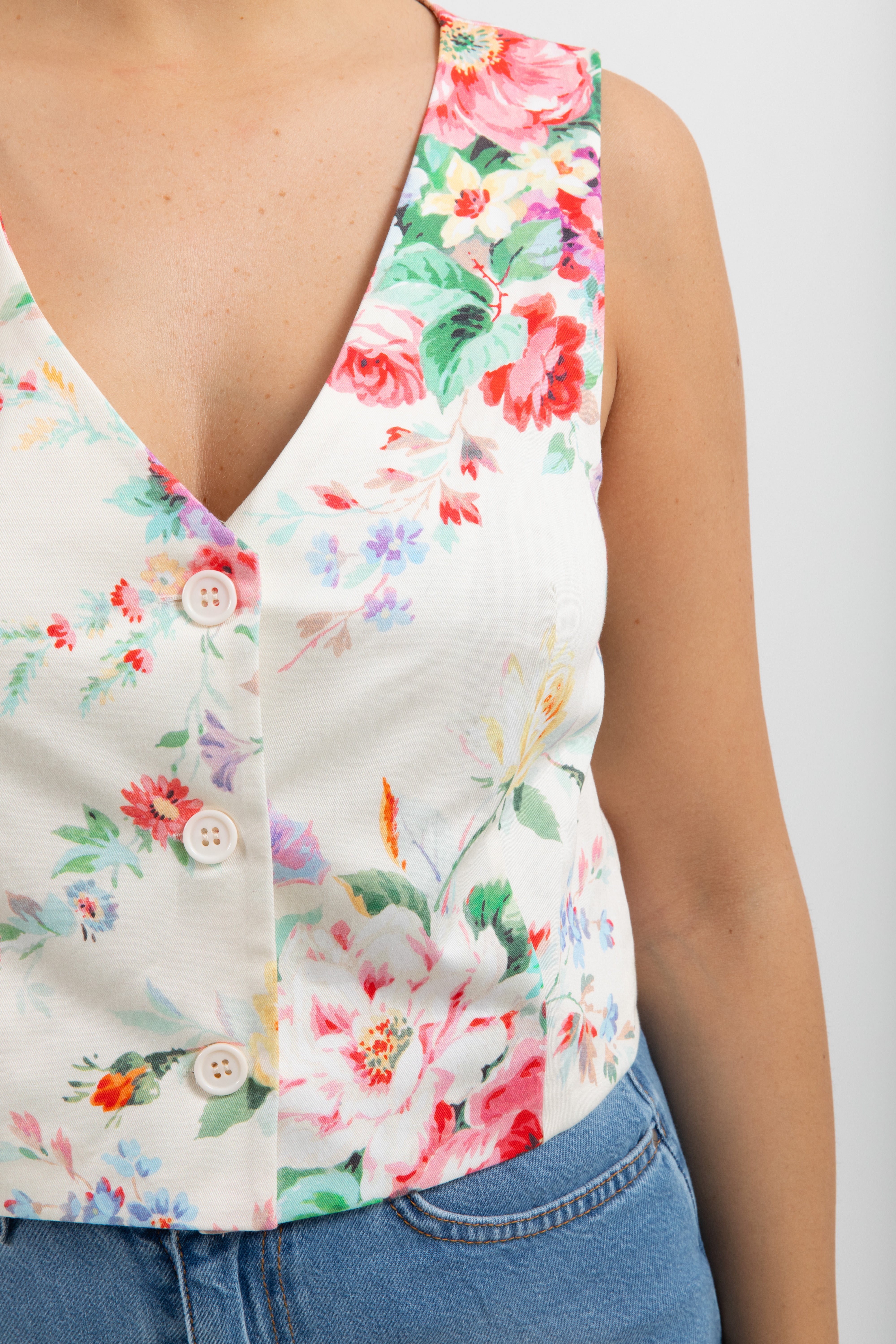 Coordinato gilet e gonna lunga fantasia flowers in cotone Susy Mix