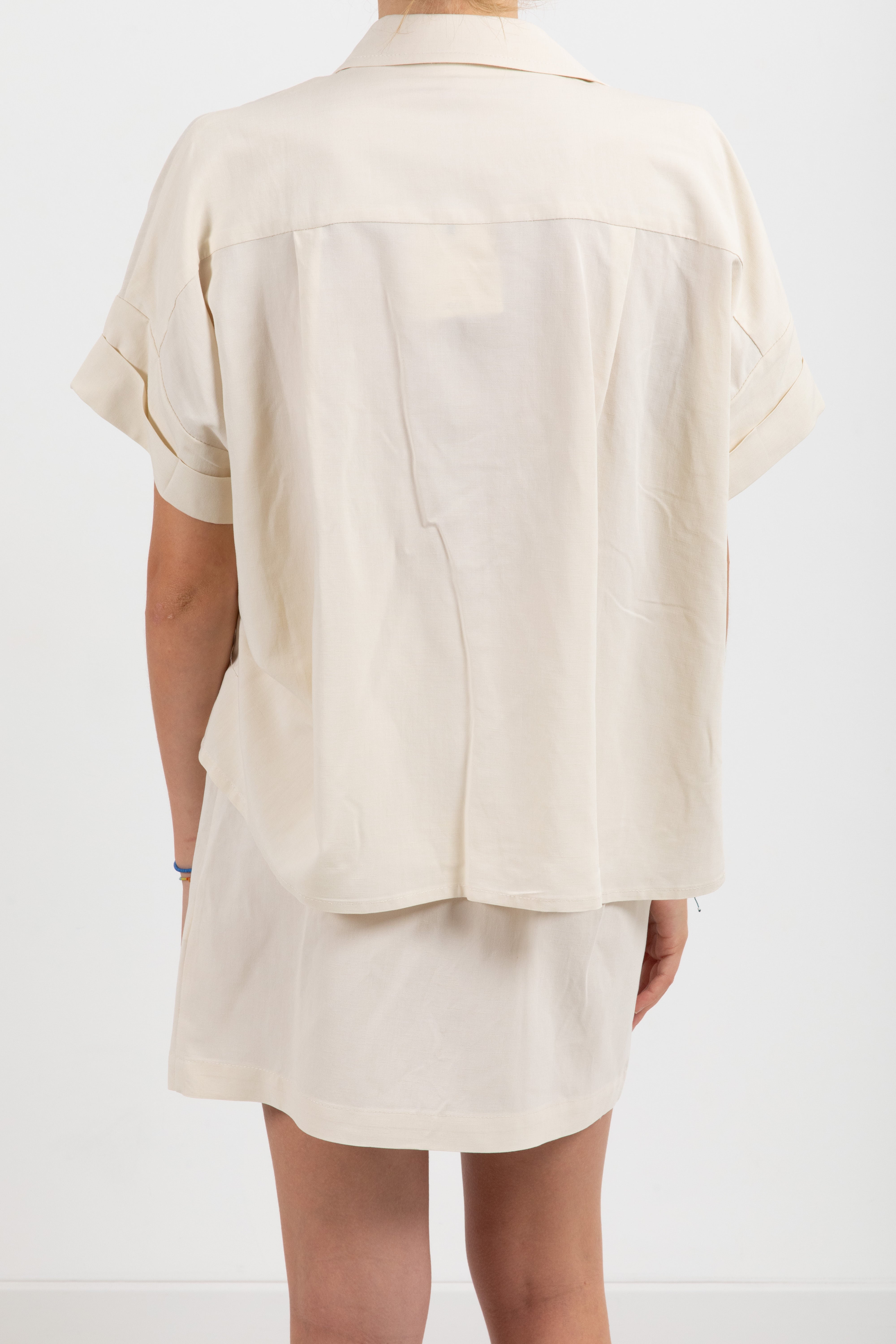 Coordinato blusa e gonna-pareo corta in viscosa e lino ViCOLO