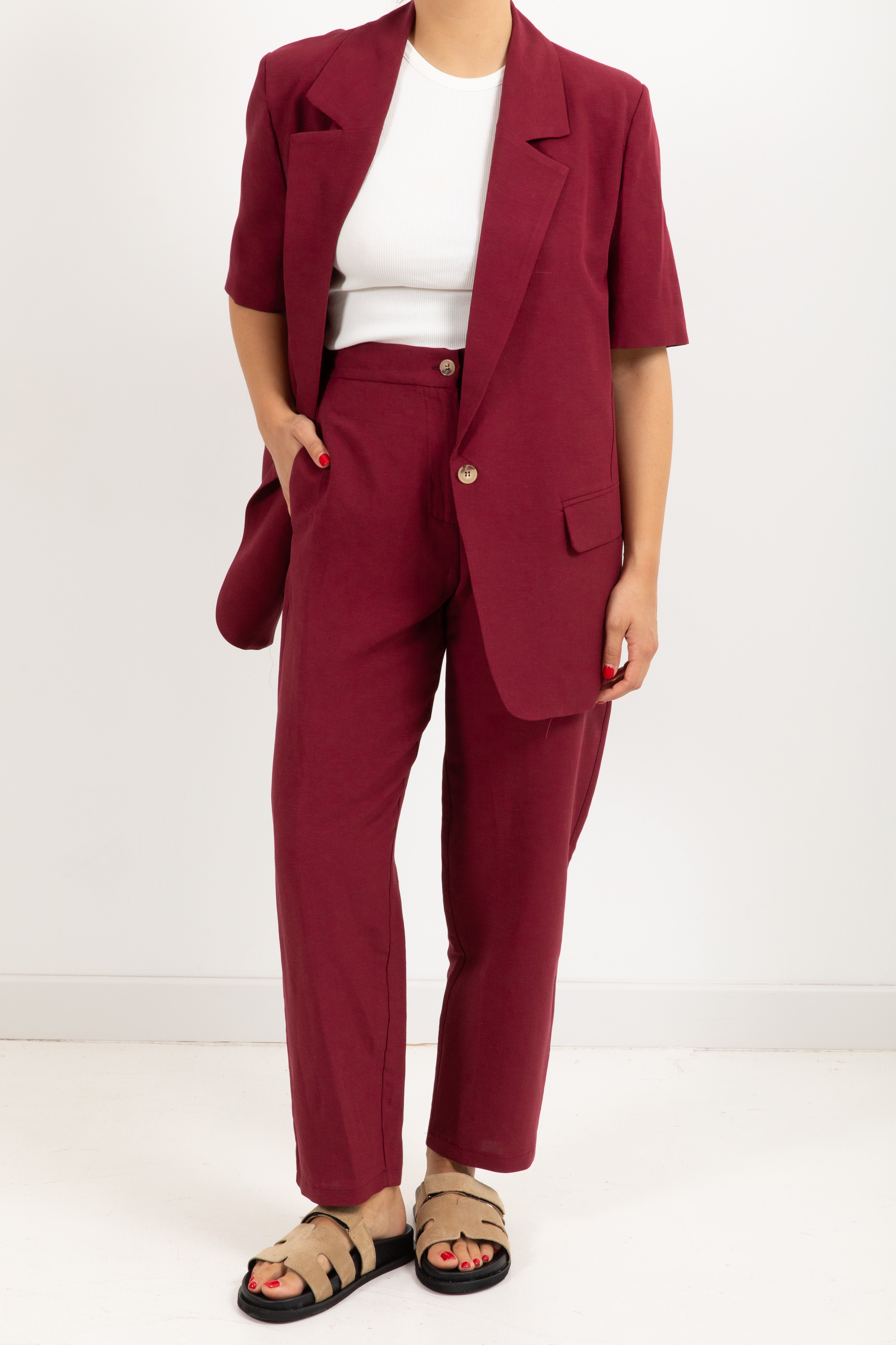 Pantalone carrot-fit in lino e viscosa ViCOLO