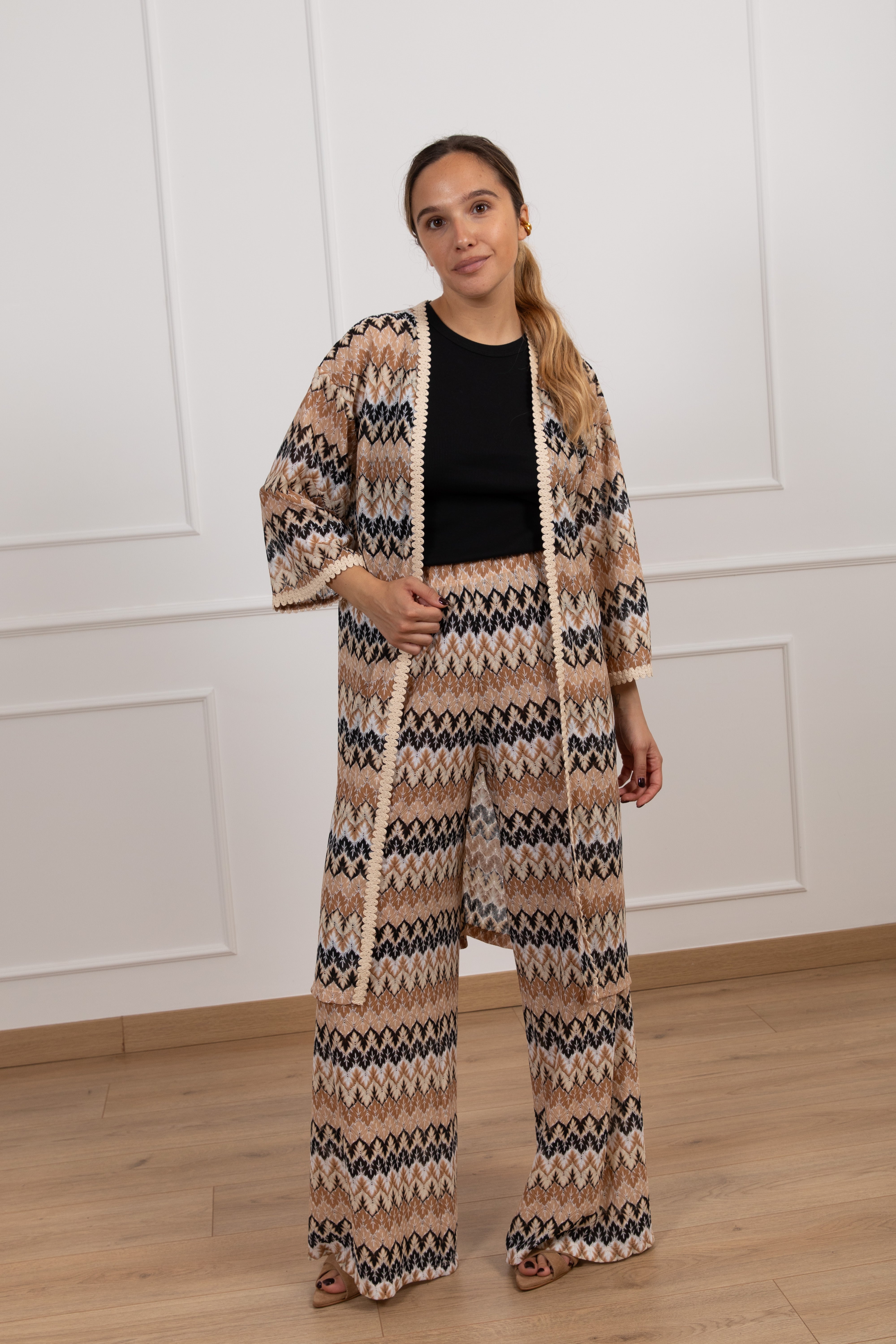 Kimono motivo zig zag beige ViCOLO