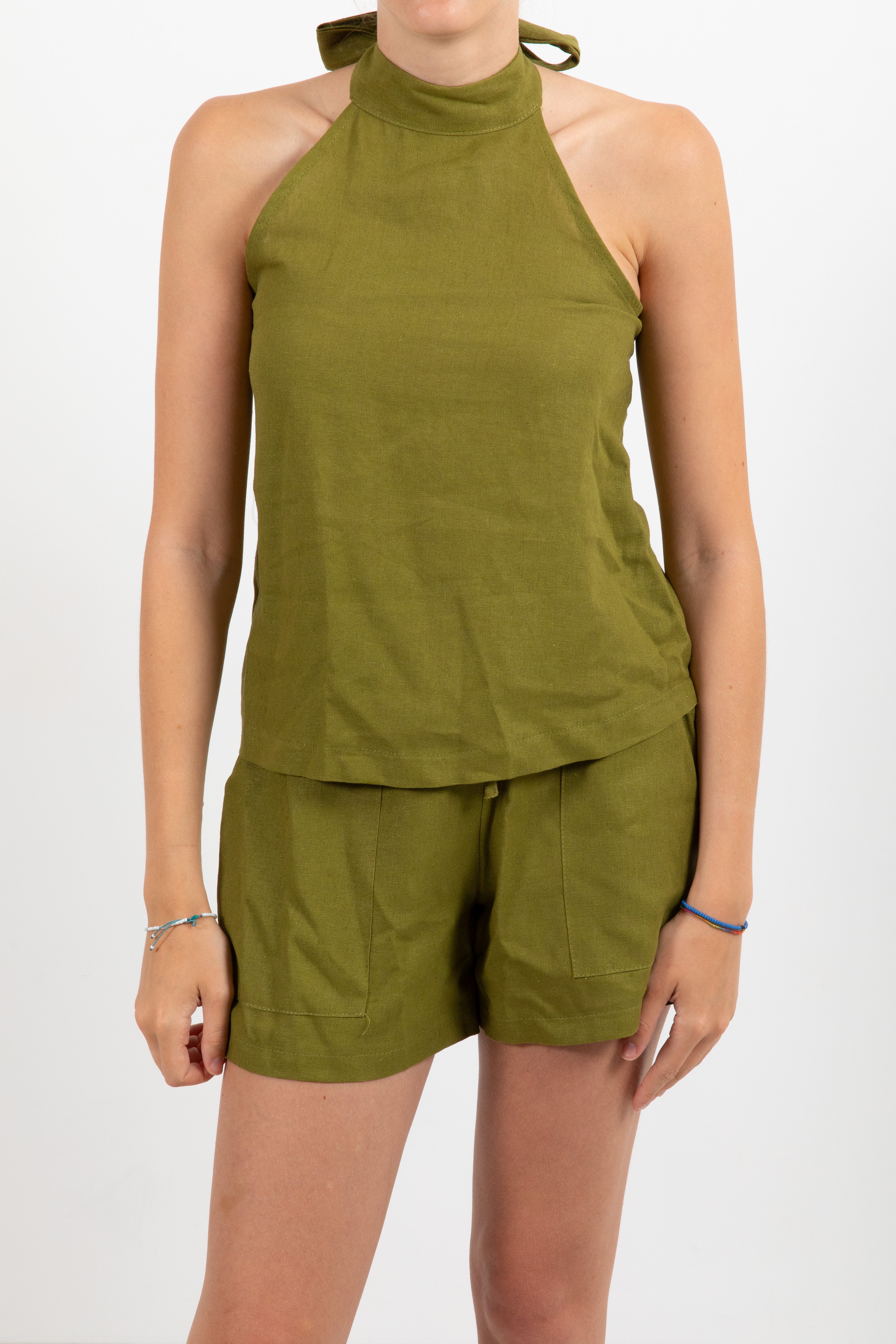 Coordinato top schiena scoperta e shorts in lino e viscosa ViCOLO