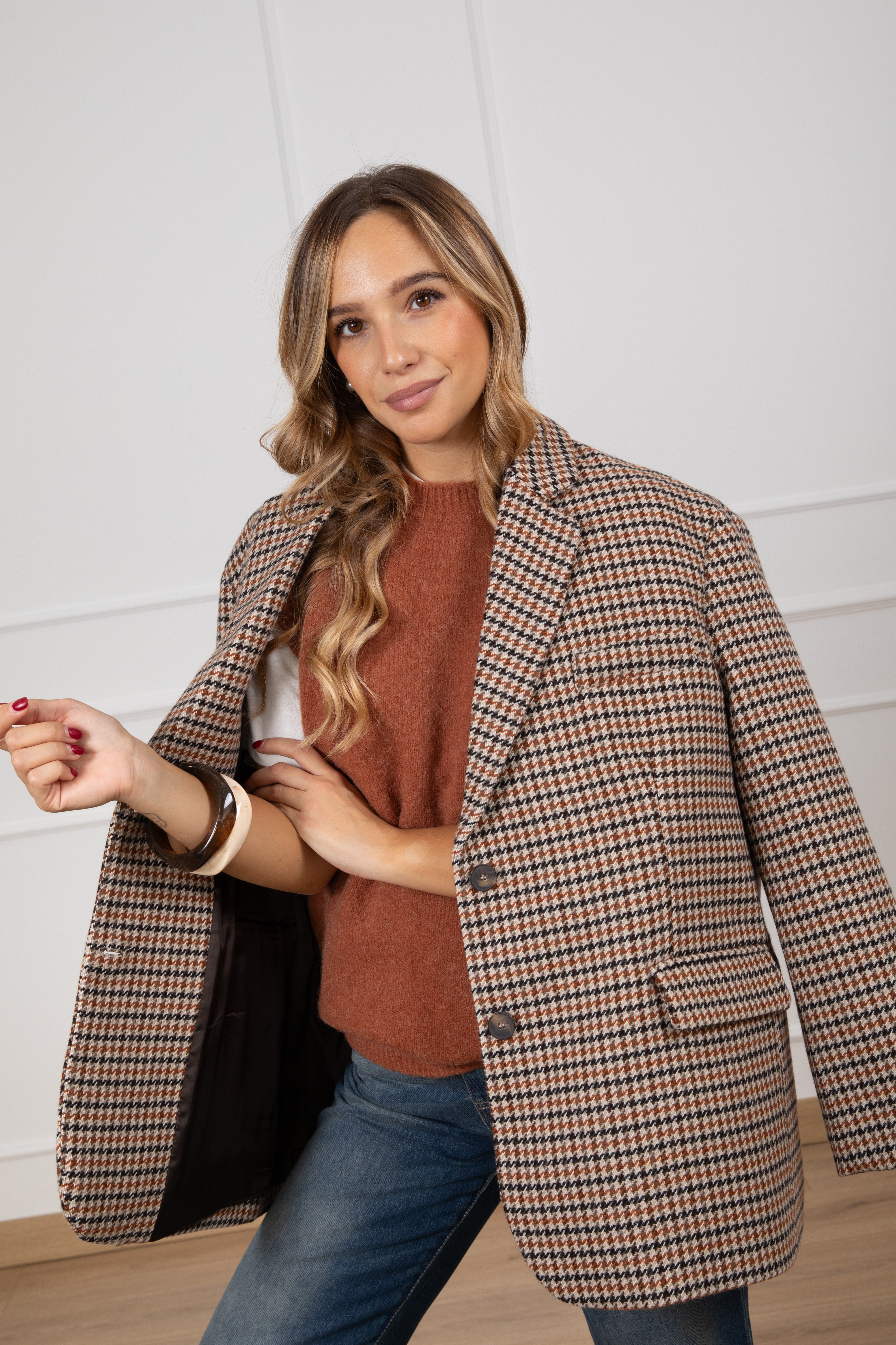 Giacca-cappotto over-size pied de poule mattone ViCOLO