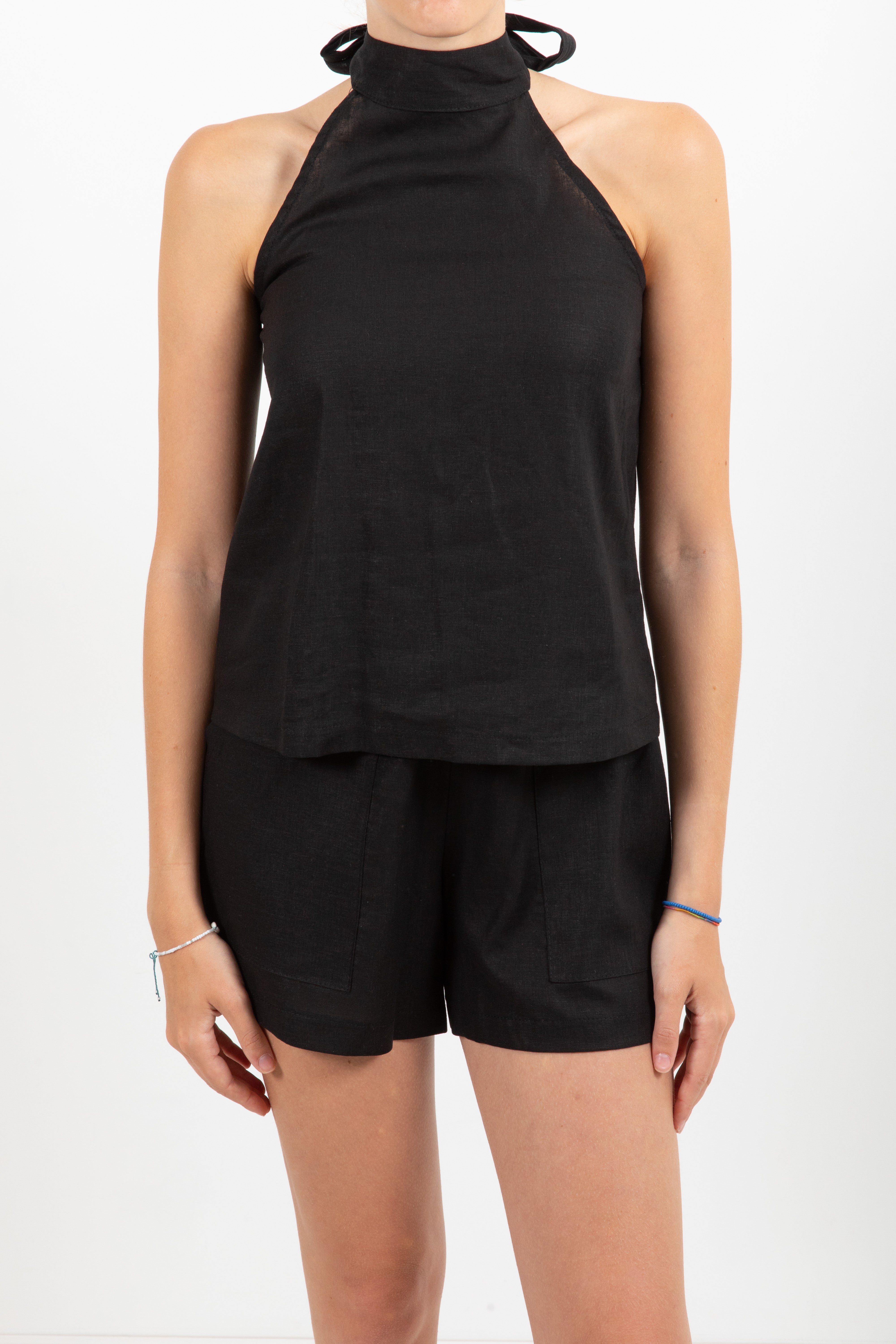 Coordinato top schiena scoperta e shorts in lino e viscosa ViCOLO