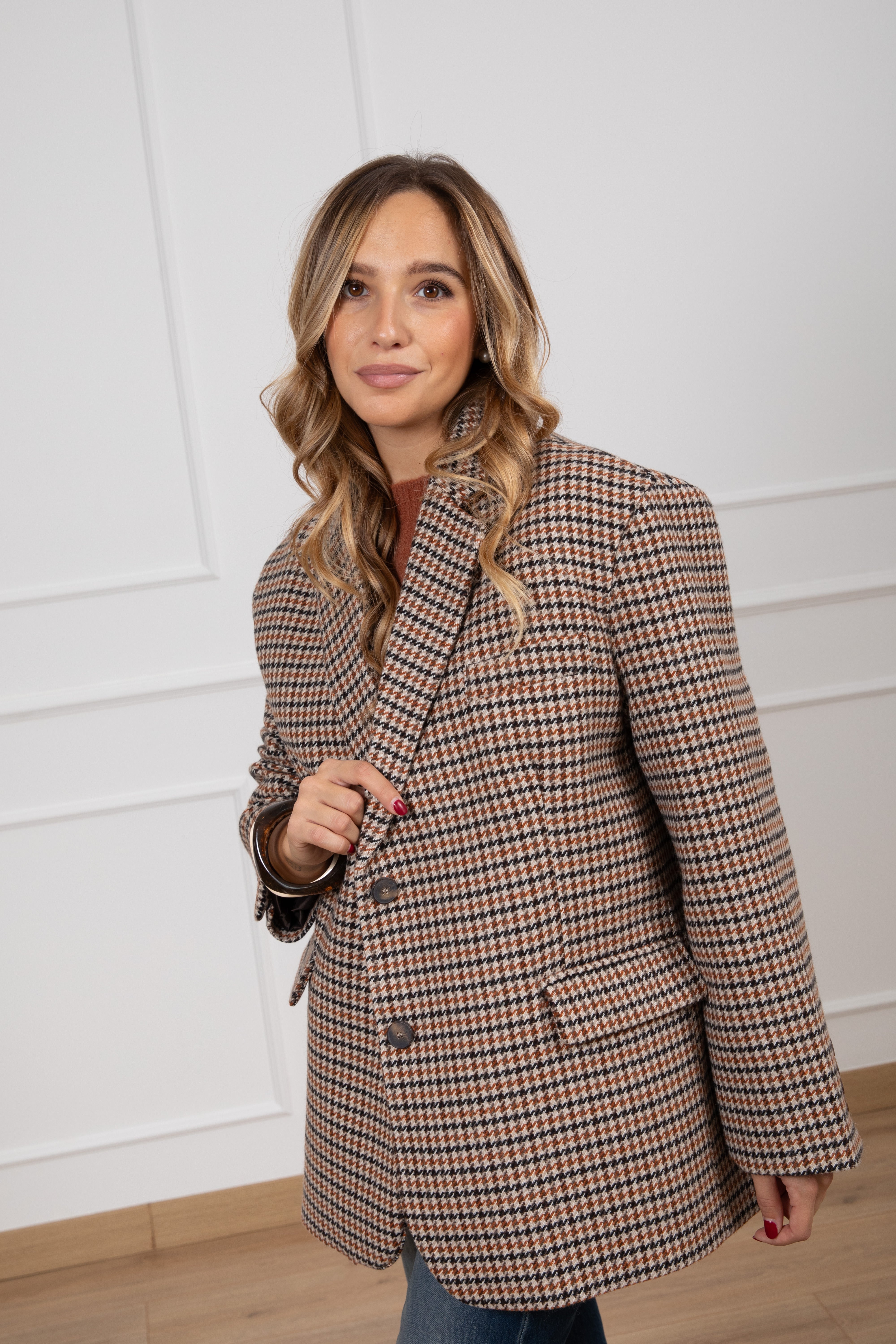 Giacca-cappotto over-size pied de poule mattone ViCOLO