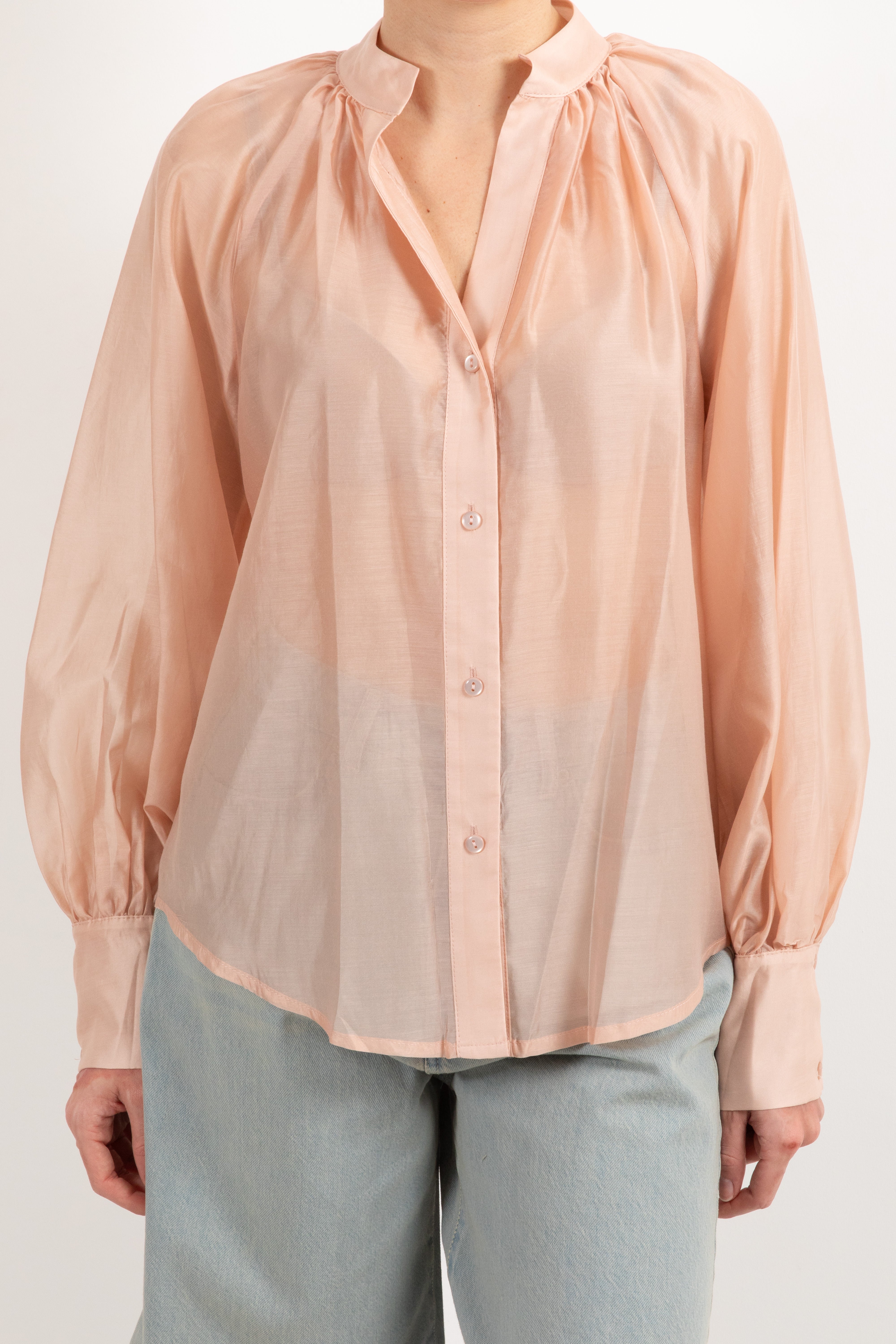 Camicia in tencel con scollo alla coreana Tensione IN