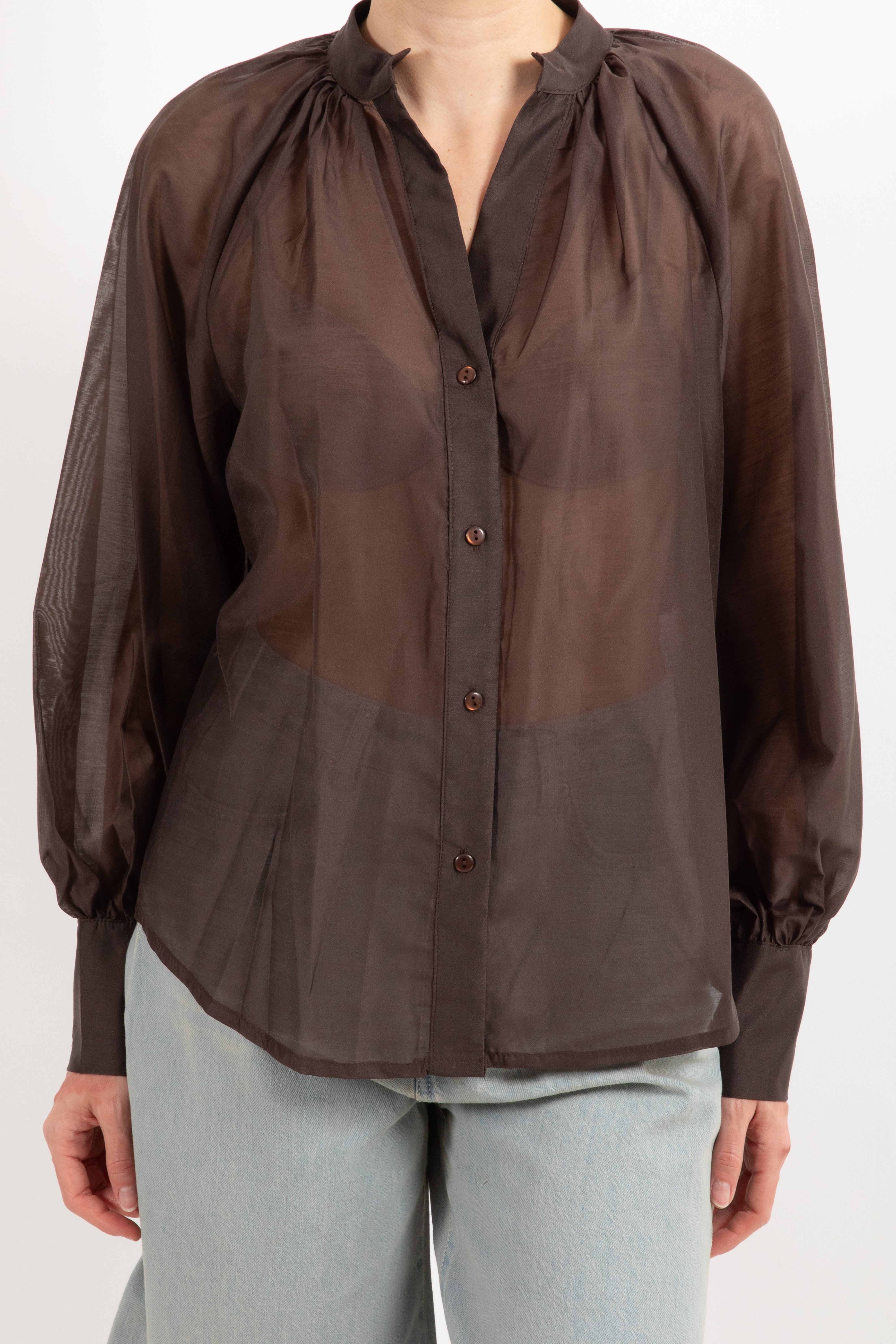 Camicia in tencel con scollo alla coreana Tensione IN