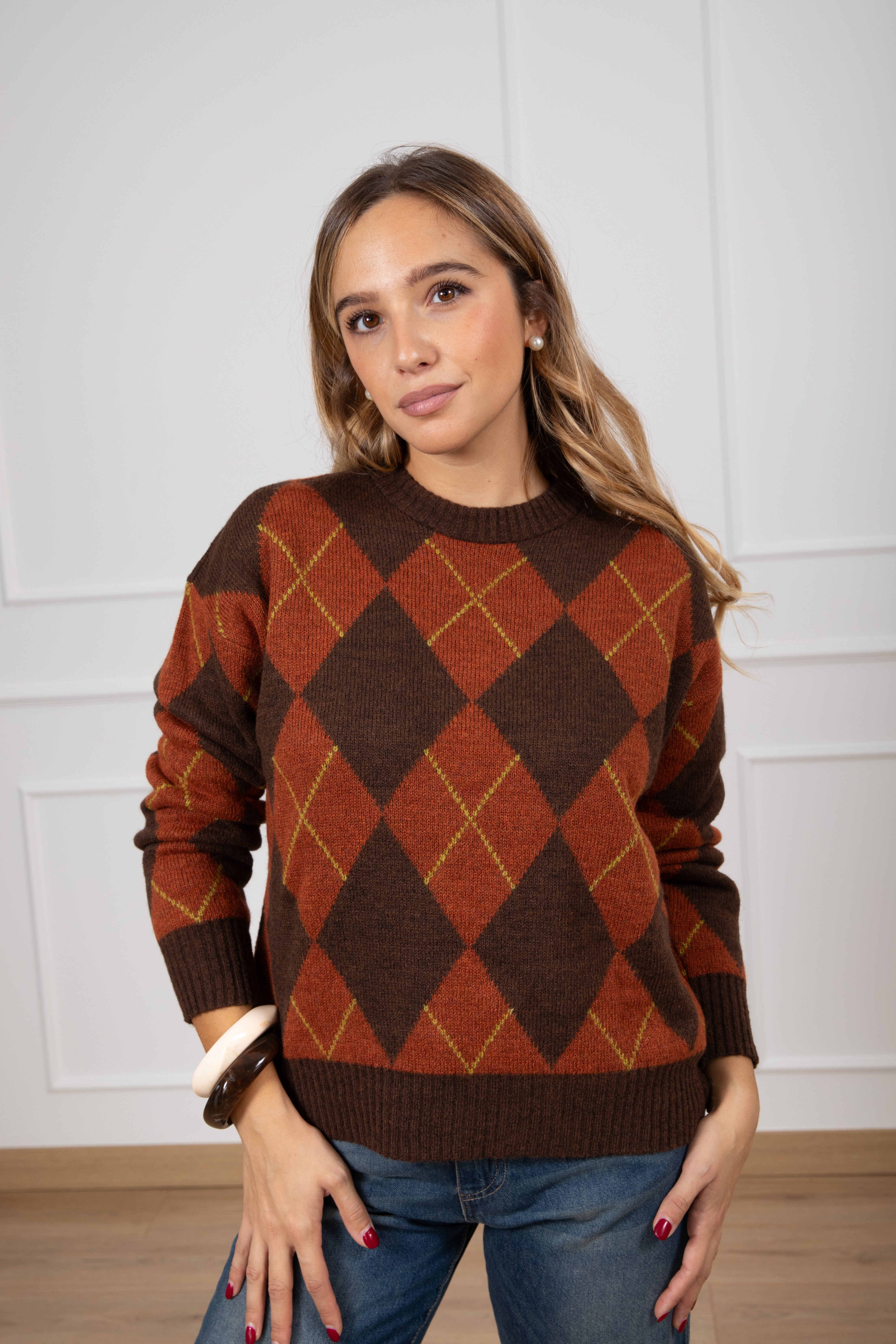 Pull in lana con motivo rombi ViCOLO - Main Image