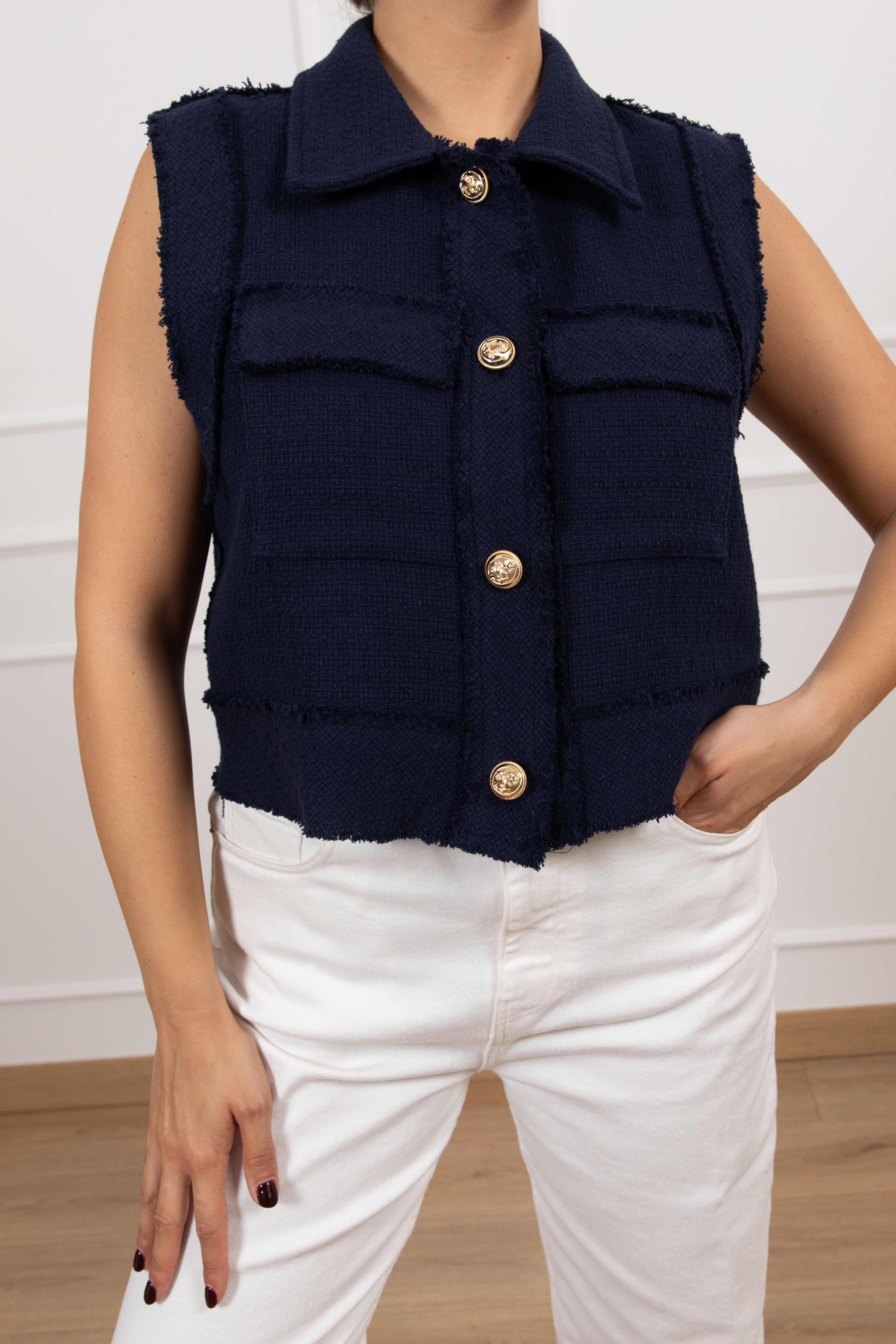 Gilet in tweed con bottoni oro ViCOLO