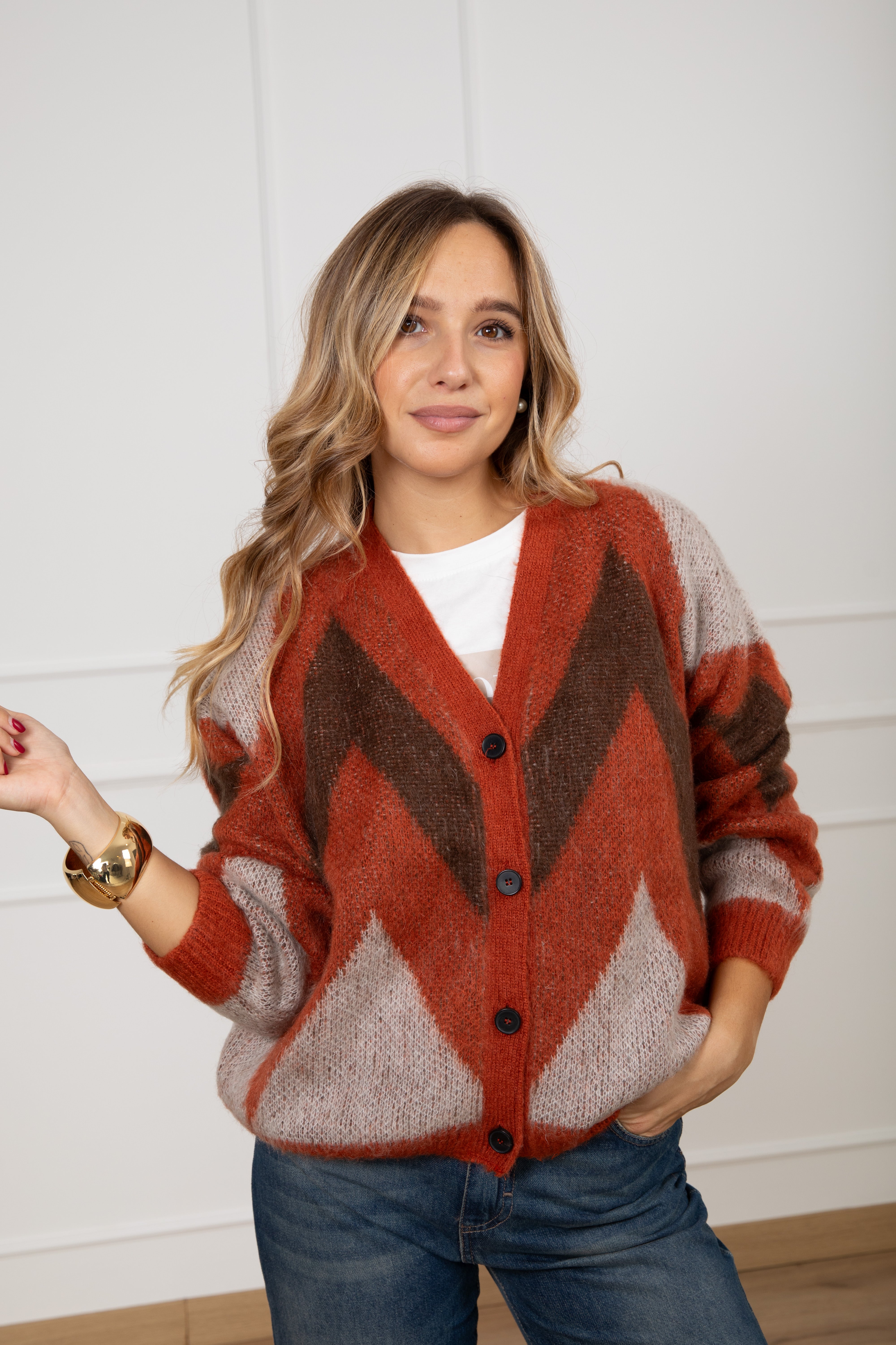 Cardigan in mohair con motivo zig zag ViCOLO