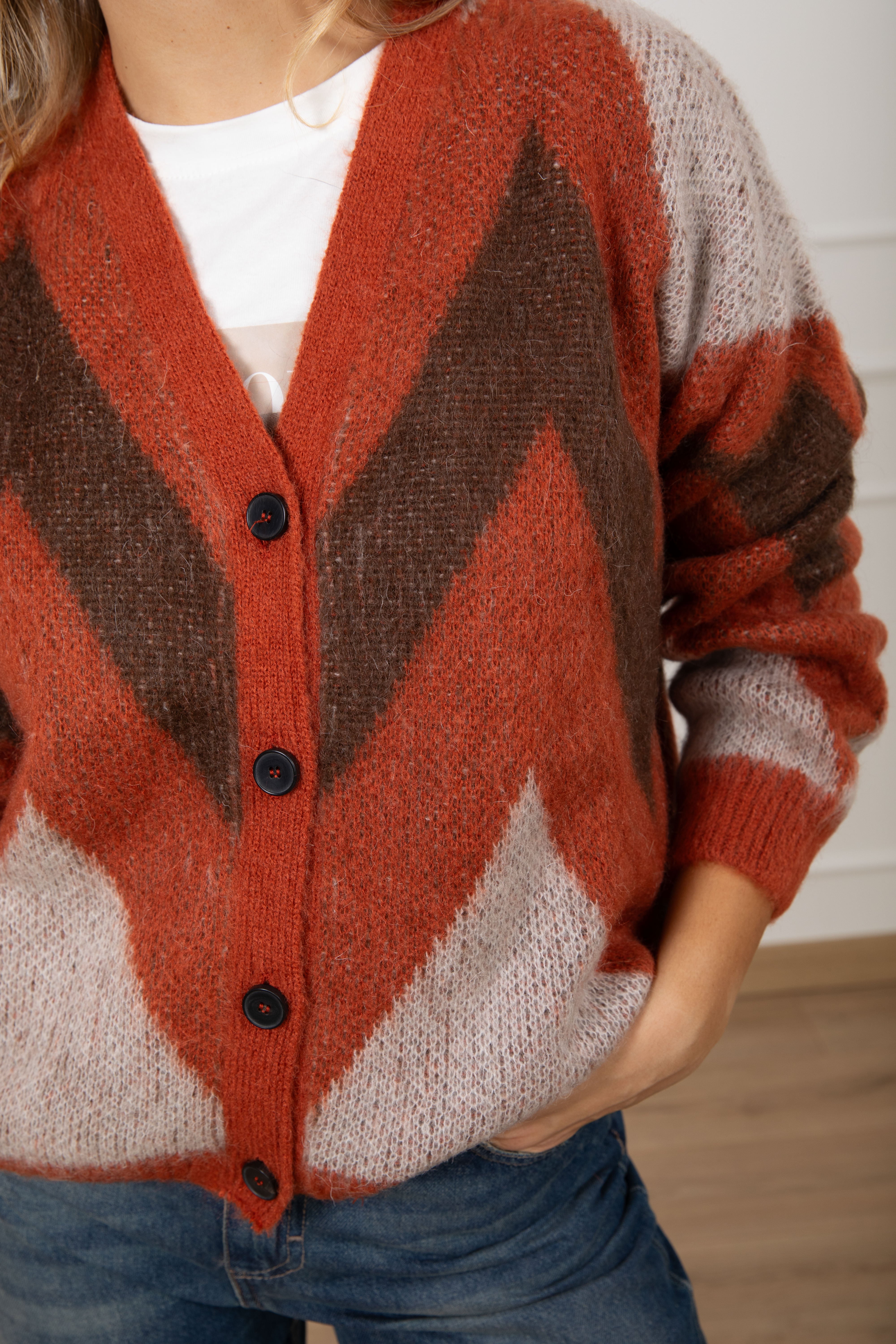 Cardigan in mohair con motivo zig zag ViCOLO