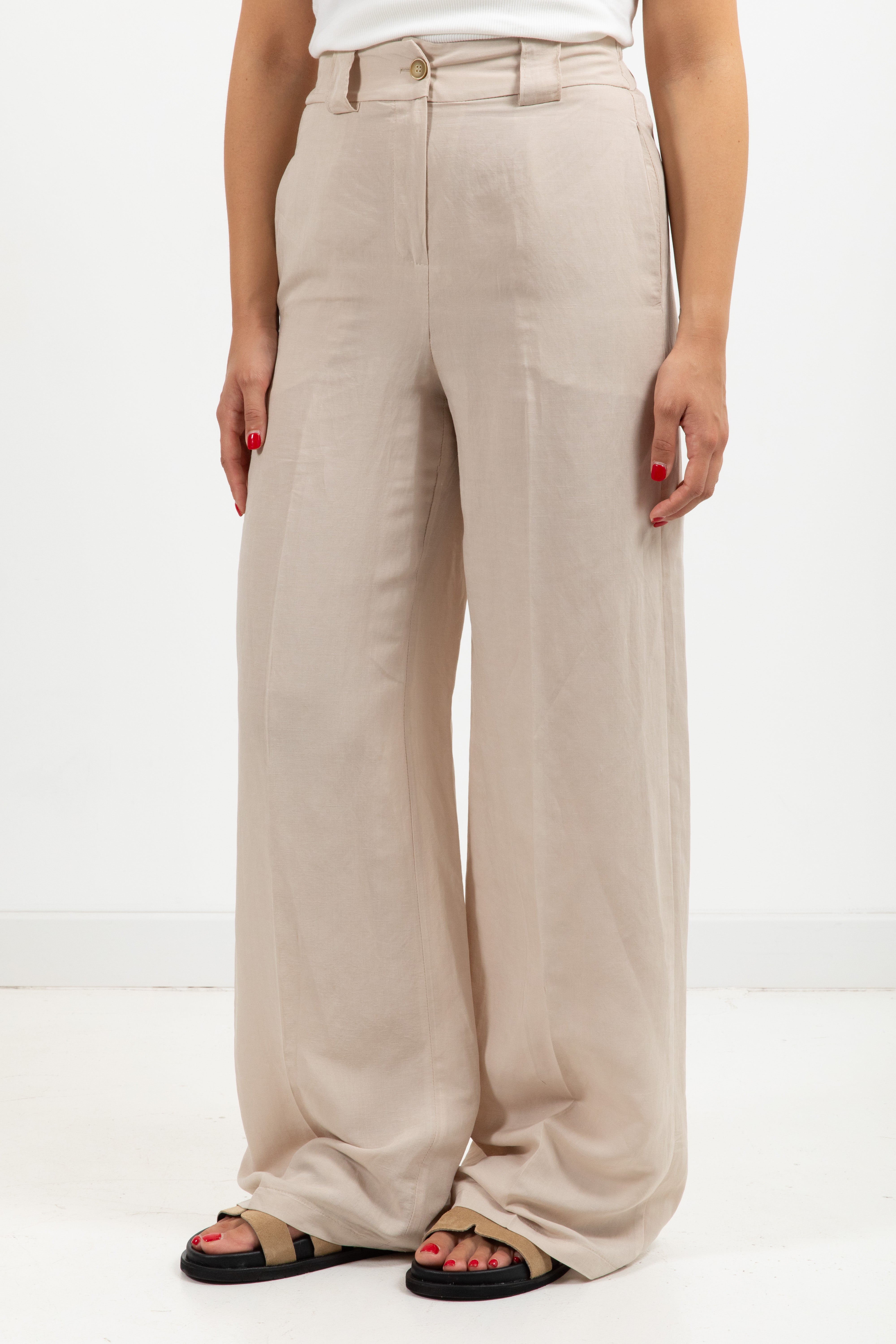Pantalone gamba dritta con elastico sul retro in lino e viscosa Tensione IN