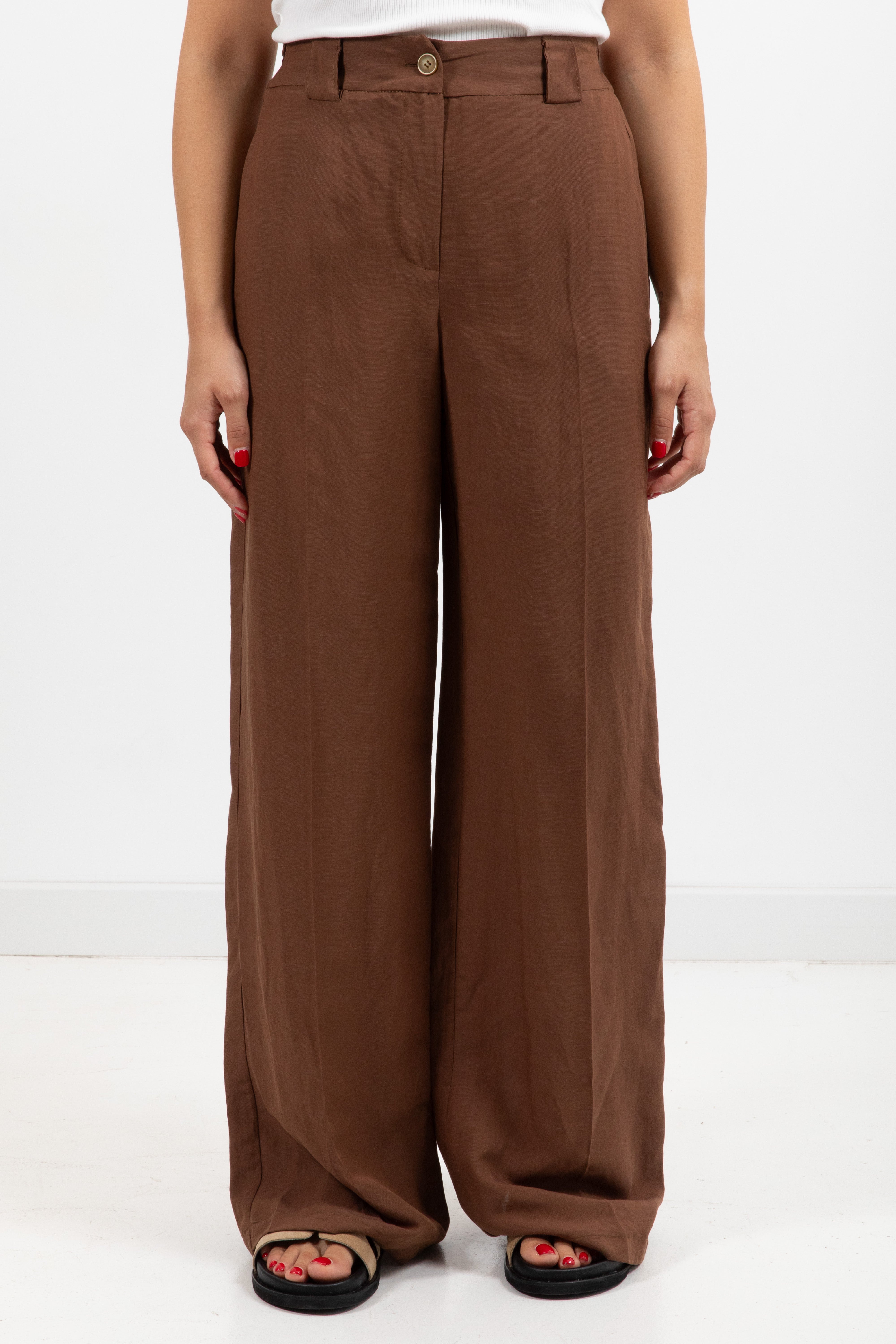 Pantalone gamba dritta con elastico sul retro in lino e viscosa Tensione IN