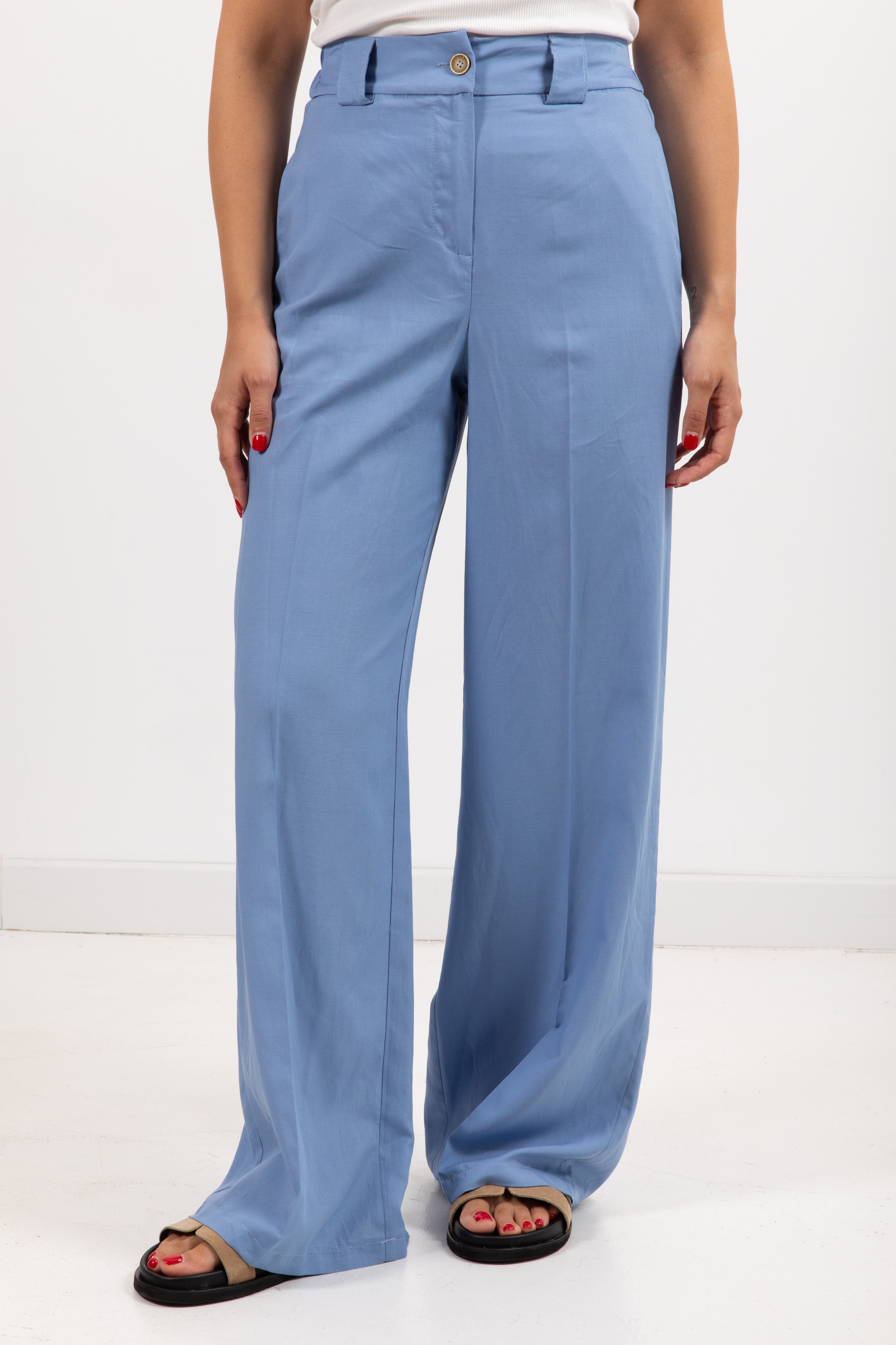 Pantalone gamba dritta con elastico sul retro in lino e viscosa Tensione IN