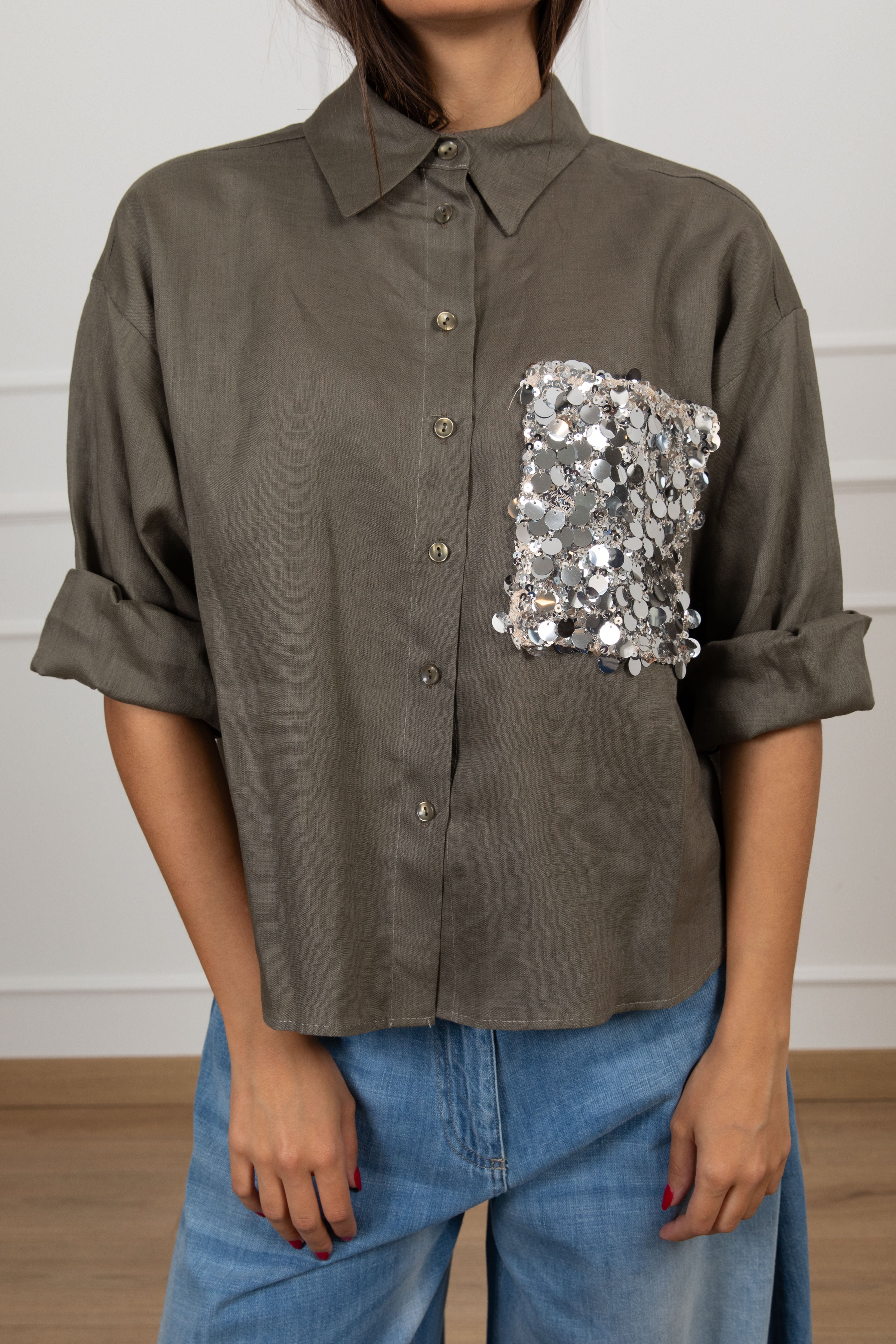 Camicia 100% lino con tasca paillettes Tensione IN