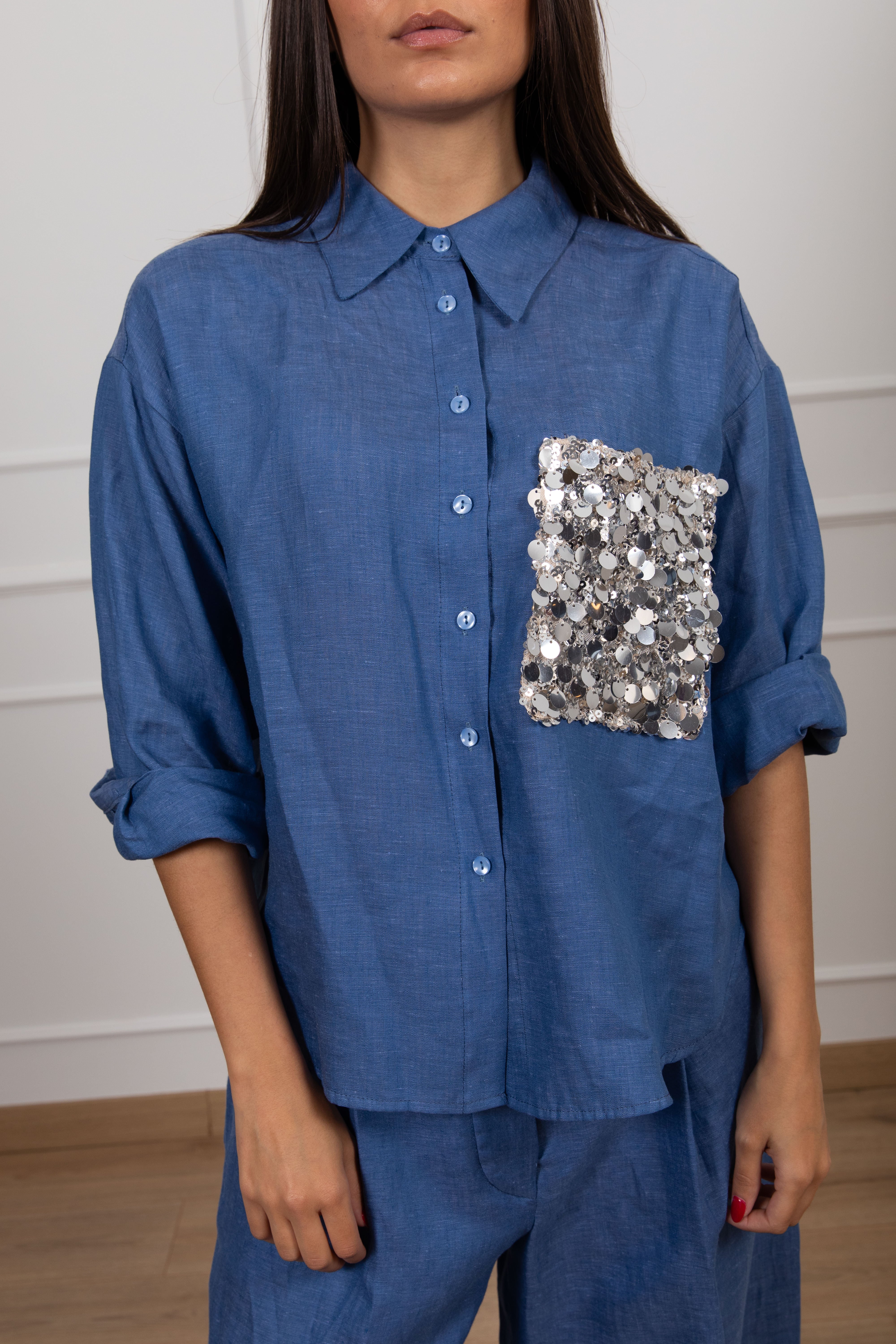 Camicia 100% lino con tasca paillettes Tensione IN