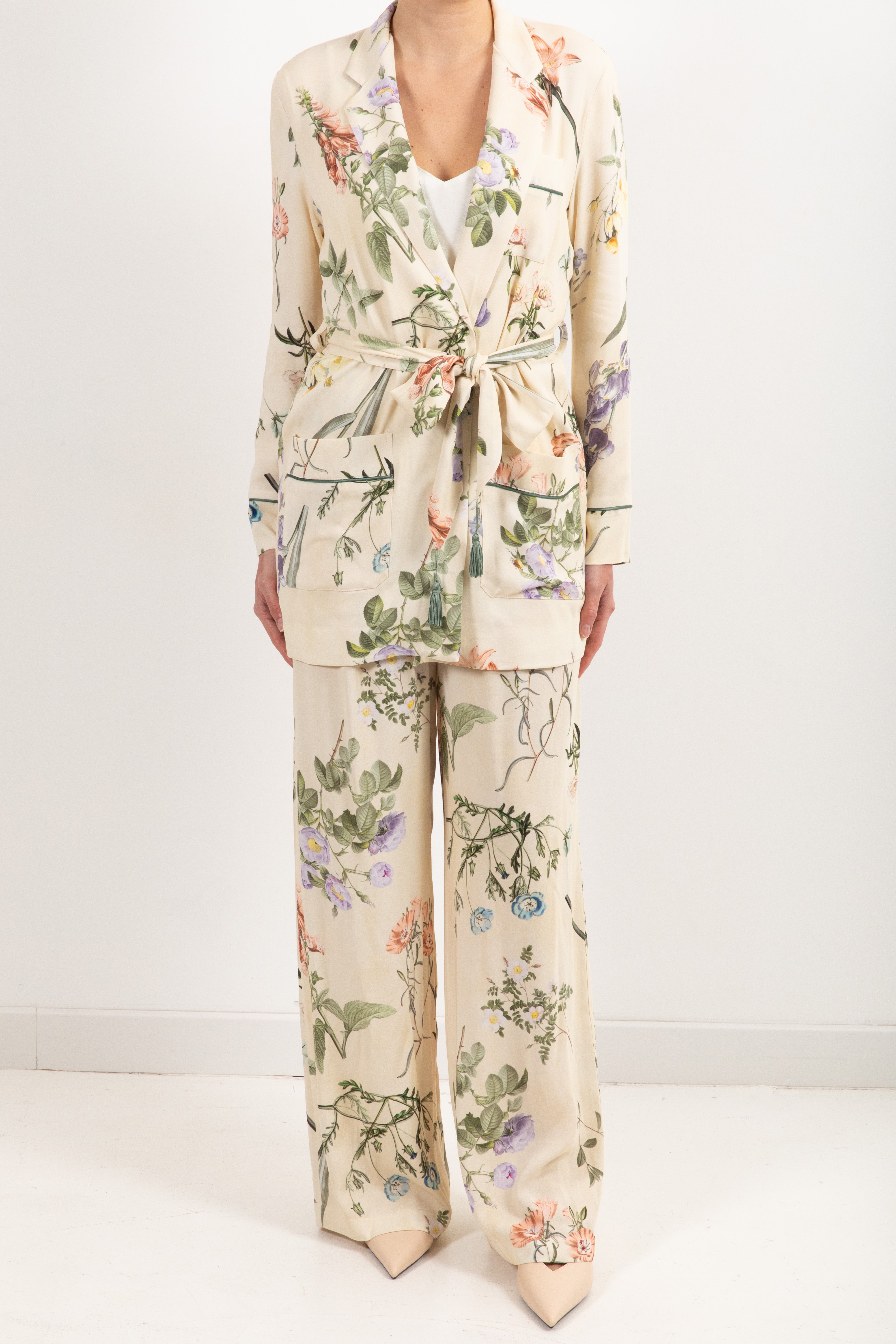 Coordinato giacca-kimono e pantalone gamba larga fantasia erbolario Dixie