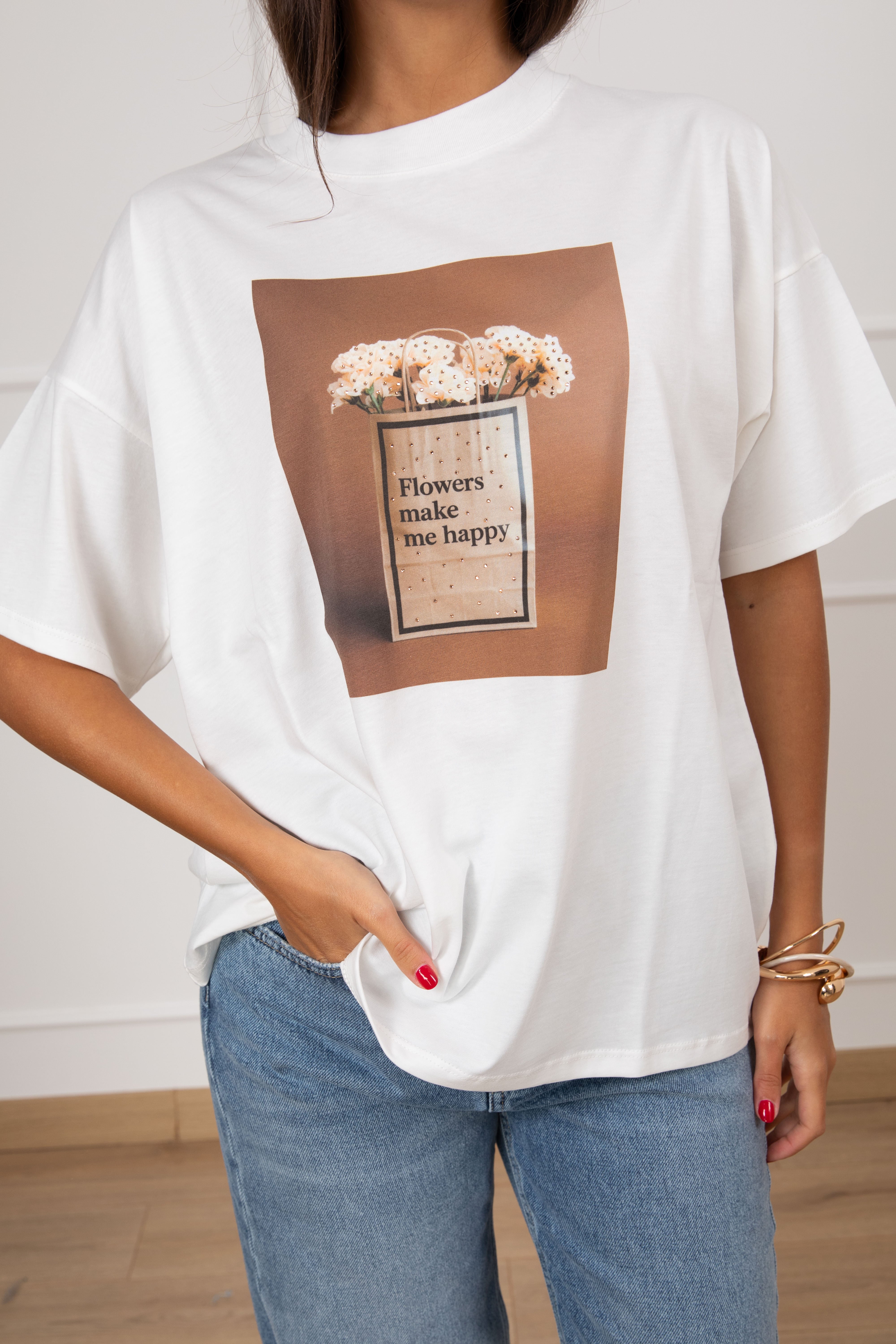 T-shirt over-size "Flowers make me happy" ViCOLO