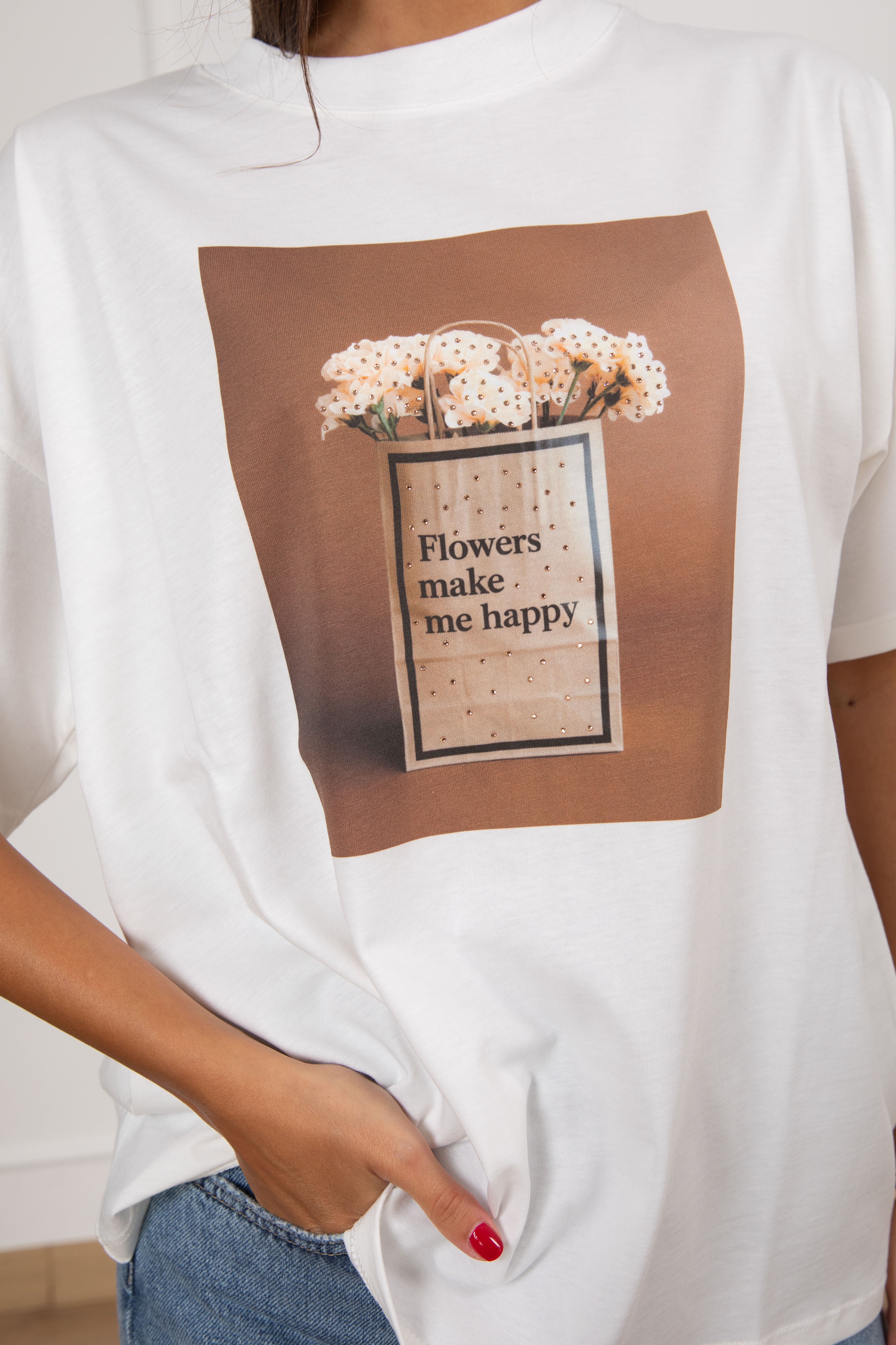 T-shirt over-size "Flowers make me happy" ViCOLO