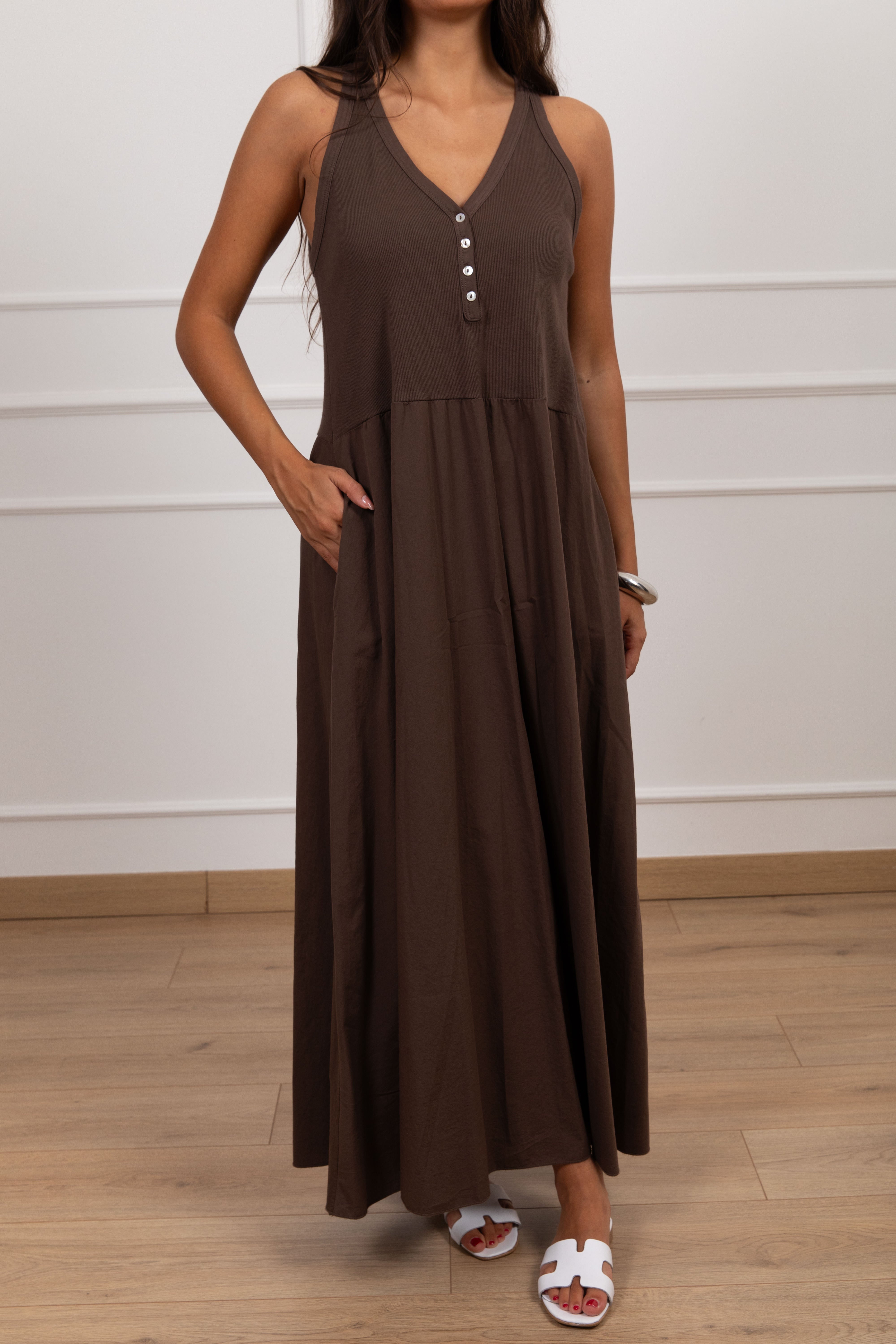 Abito bi-materico con scollo a "V" Susy Mix