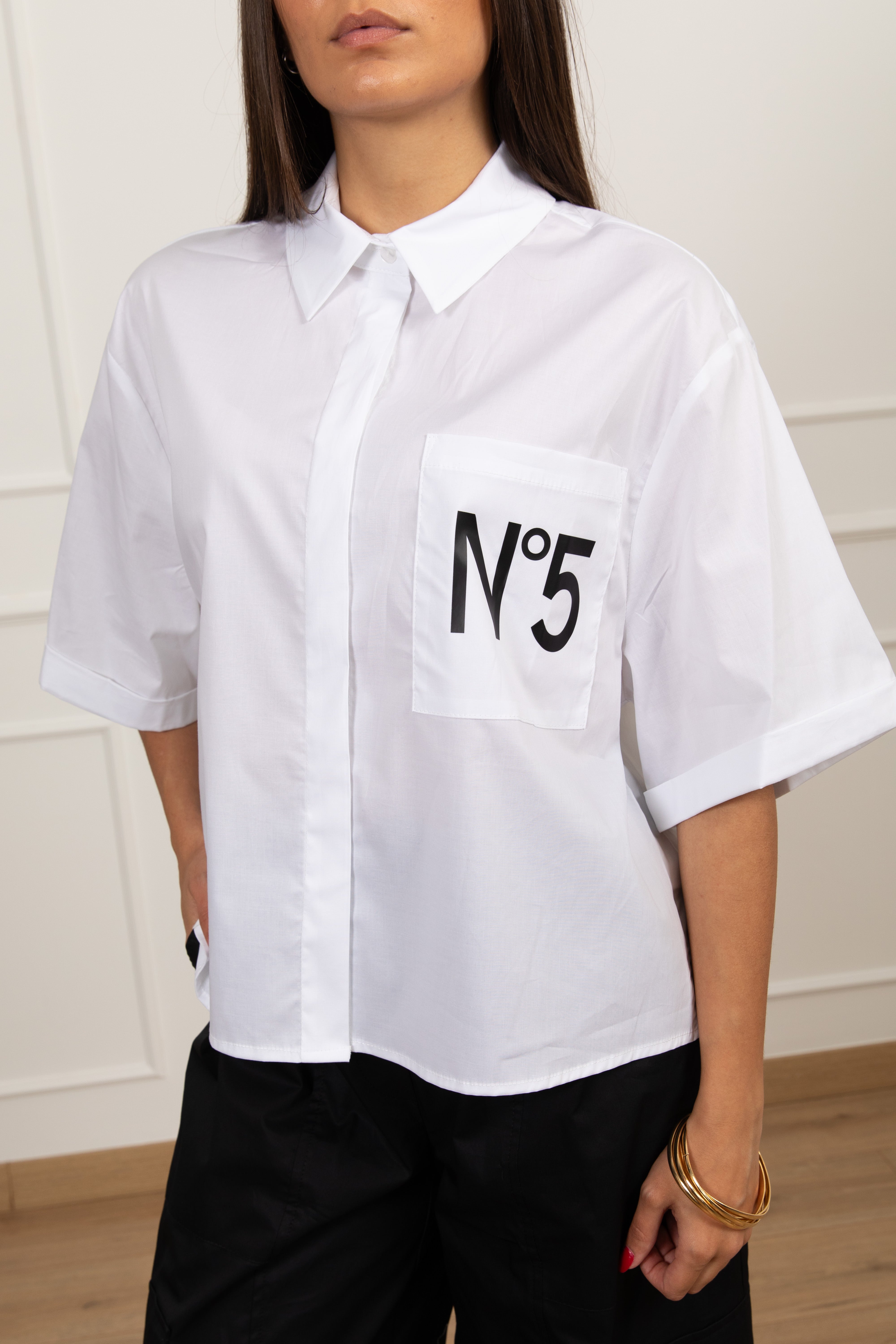 Camicia manica corta "N 5" in cotone Tensione IN