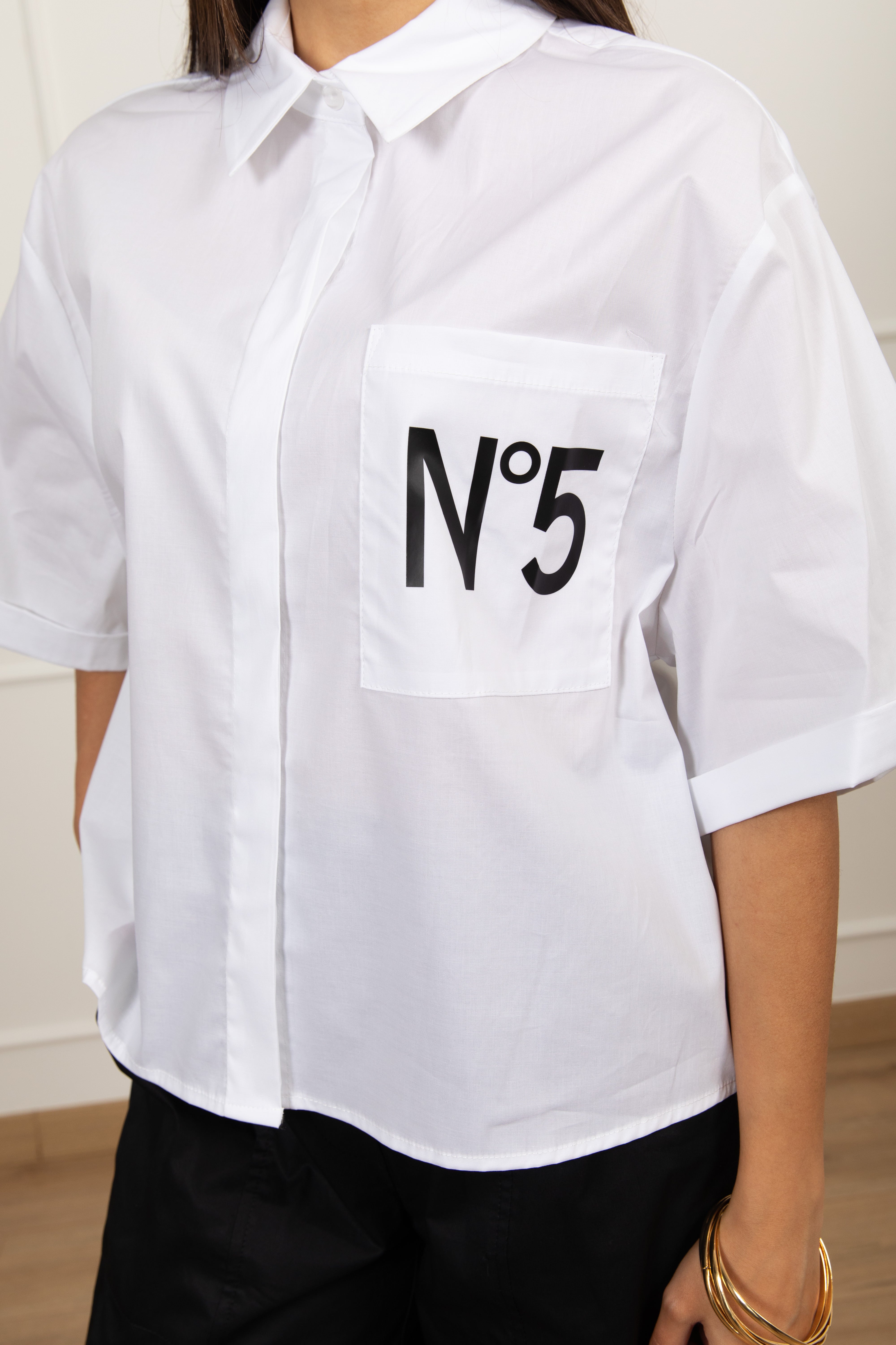 Camicia manica corta "N 5" in cotone Tensione IN