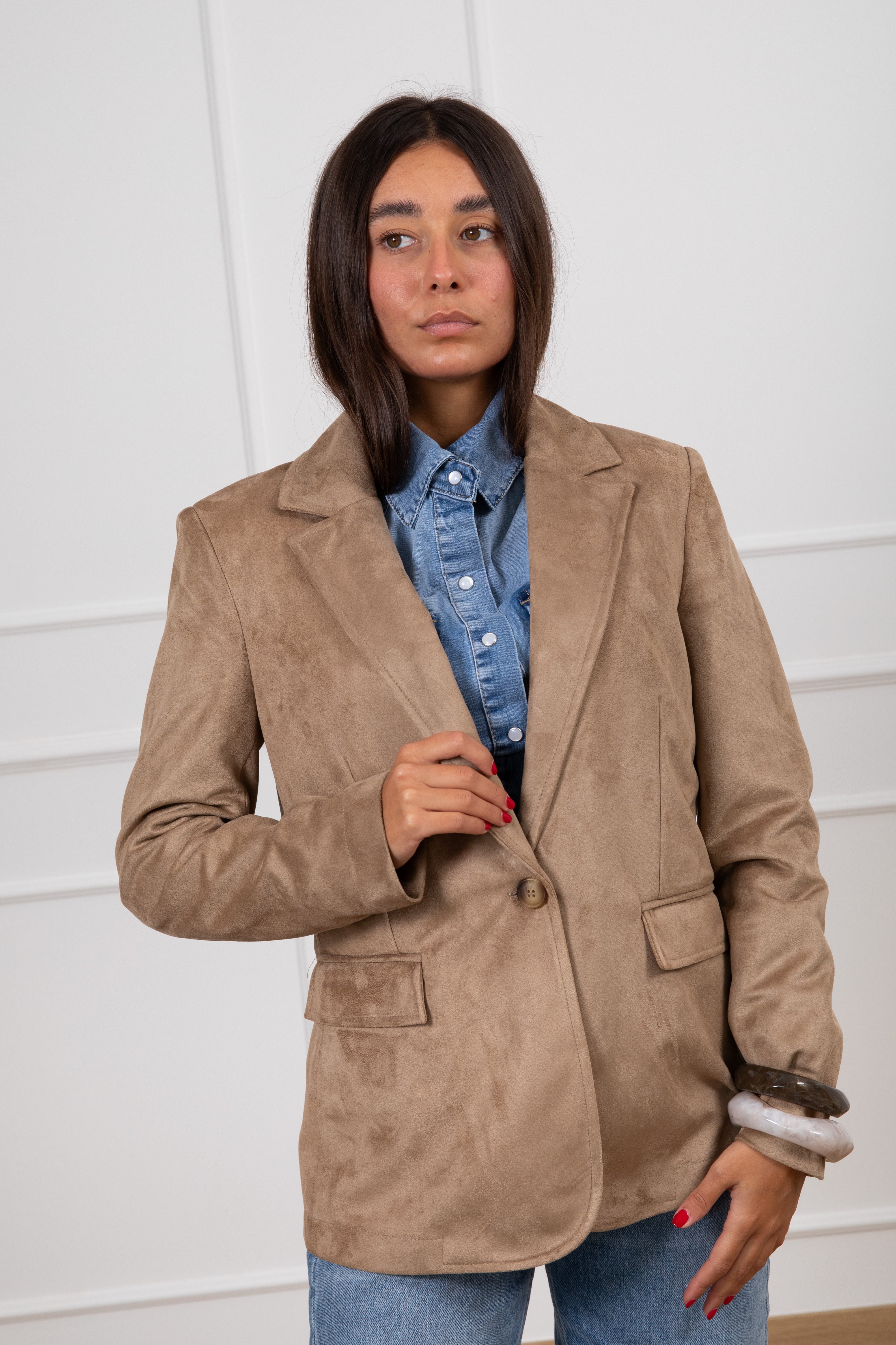 Giacca mono-bottone in eco-camoscio Motel