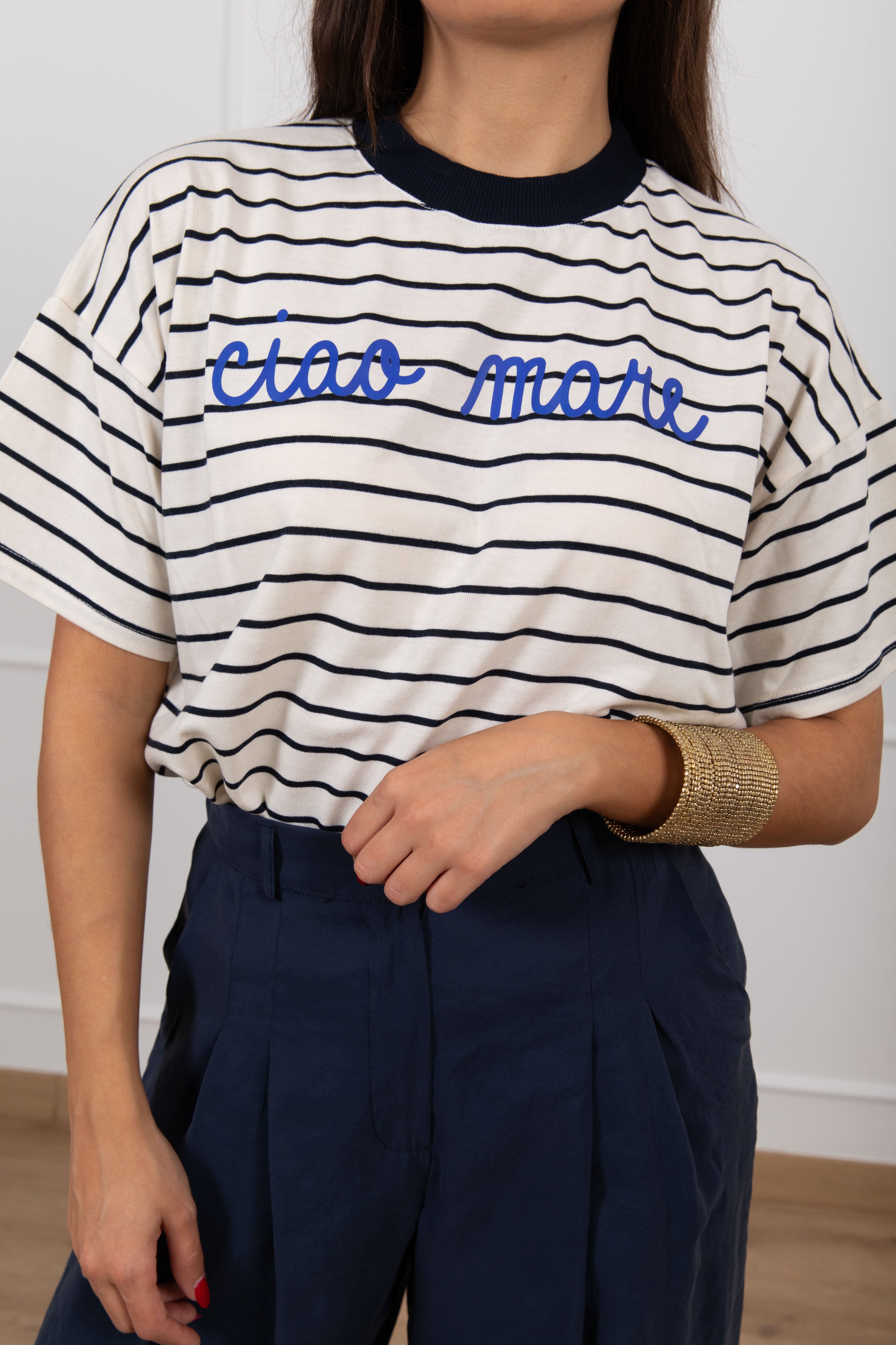T-shirt over-size a righe "Ciao Mare" ViCOLO