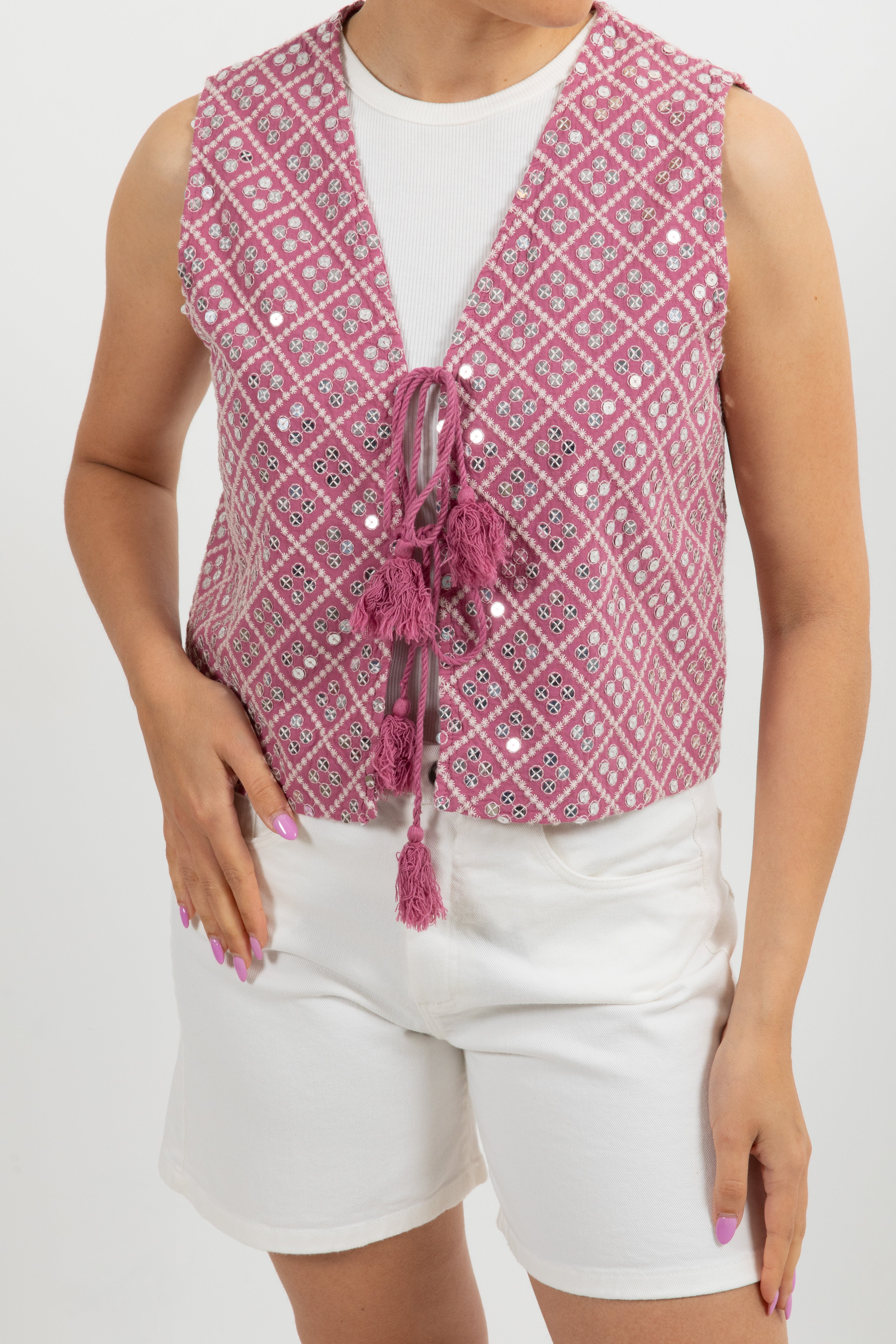 Gilet con fiocchi e applicazioni paillettes Dixie