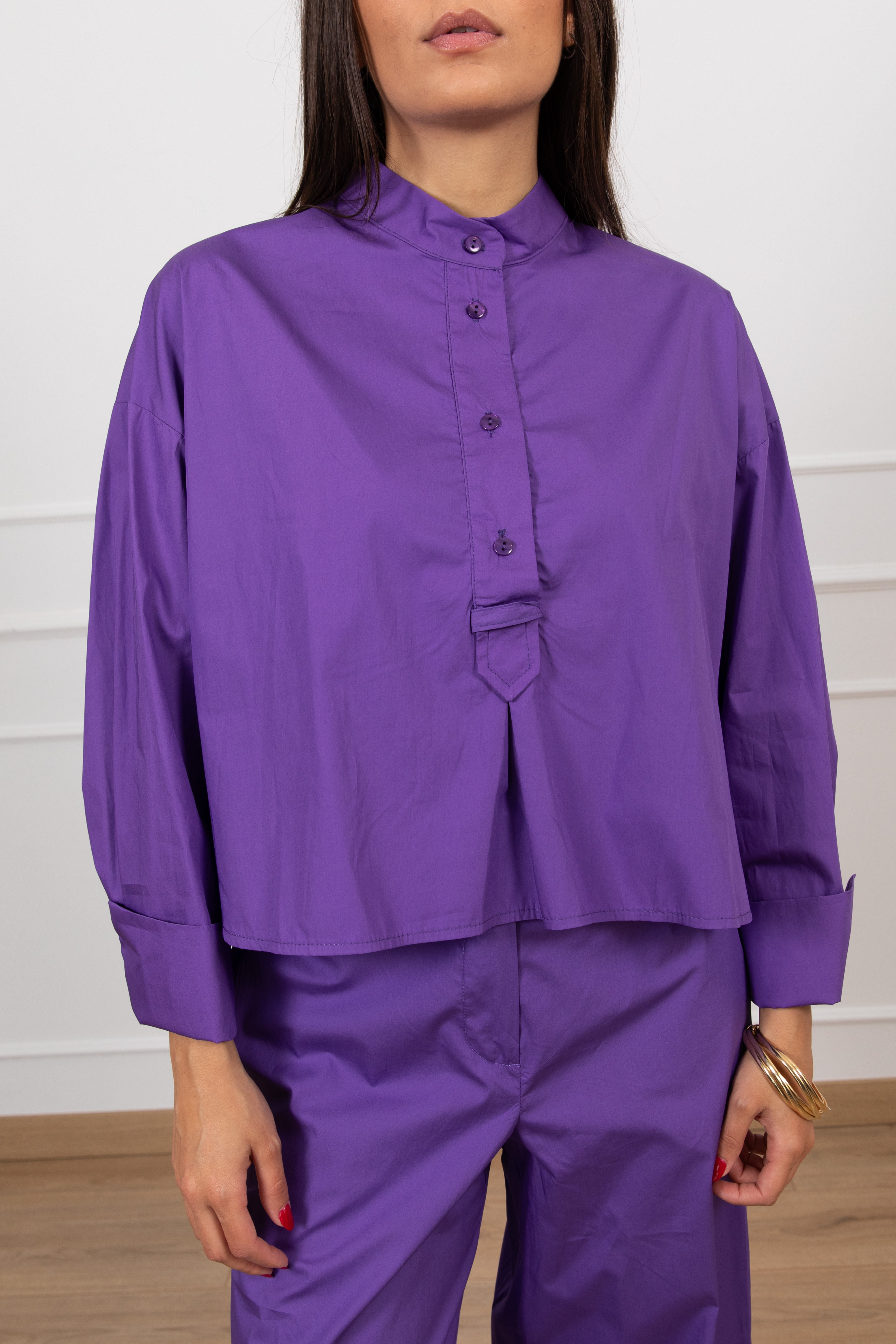 Camicia in cotone con collo alla coreana Tensione IN