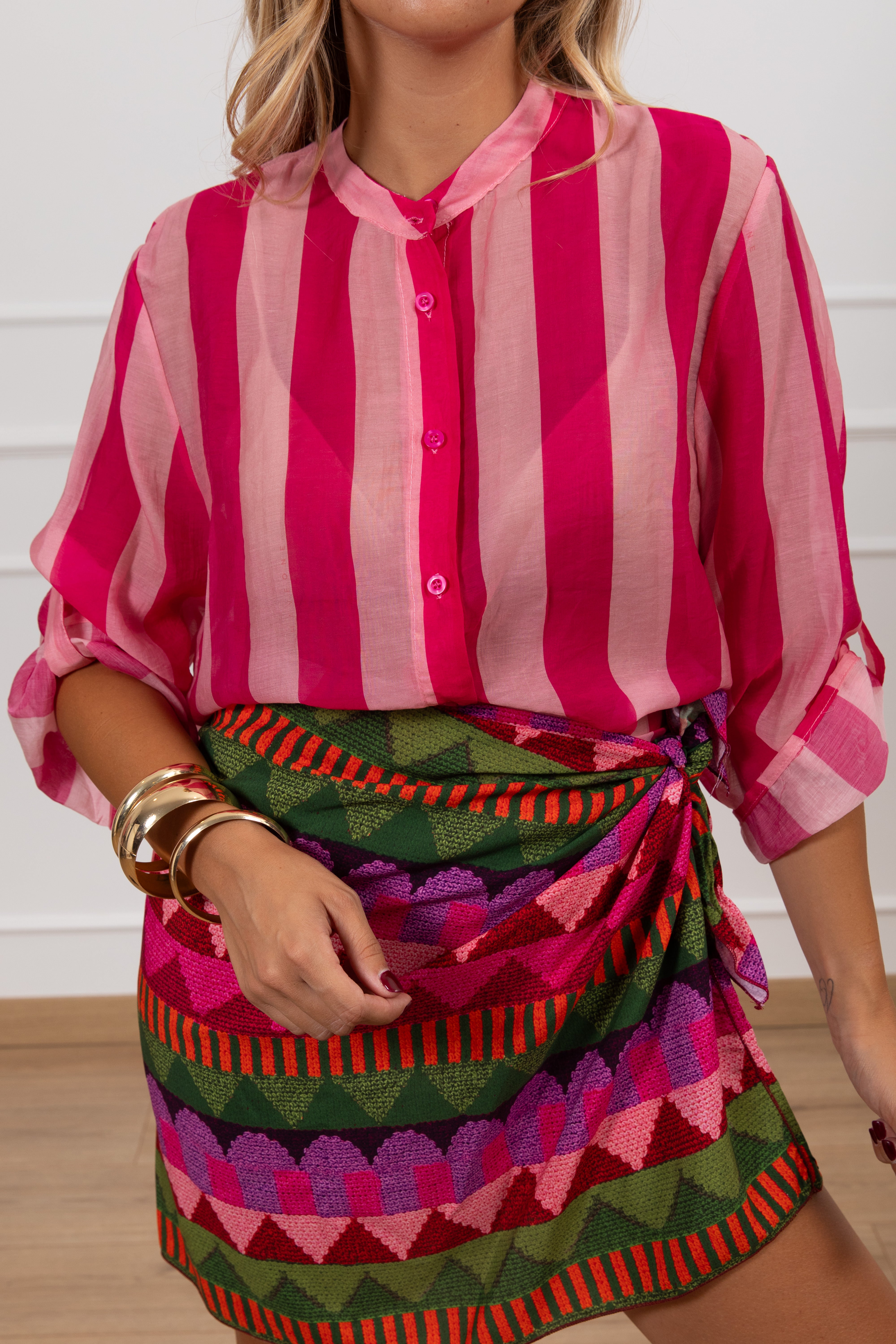Camicia riga rosa Haveone