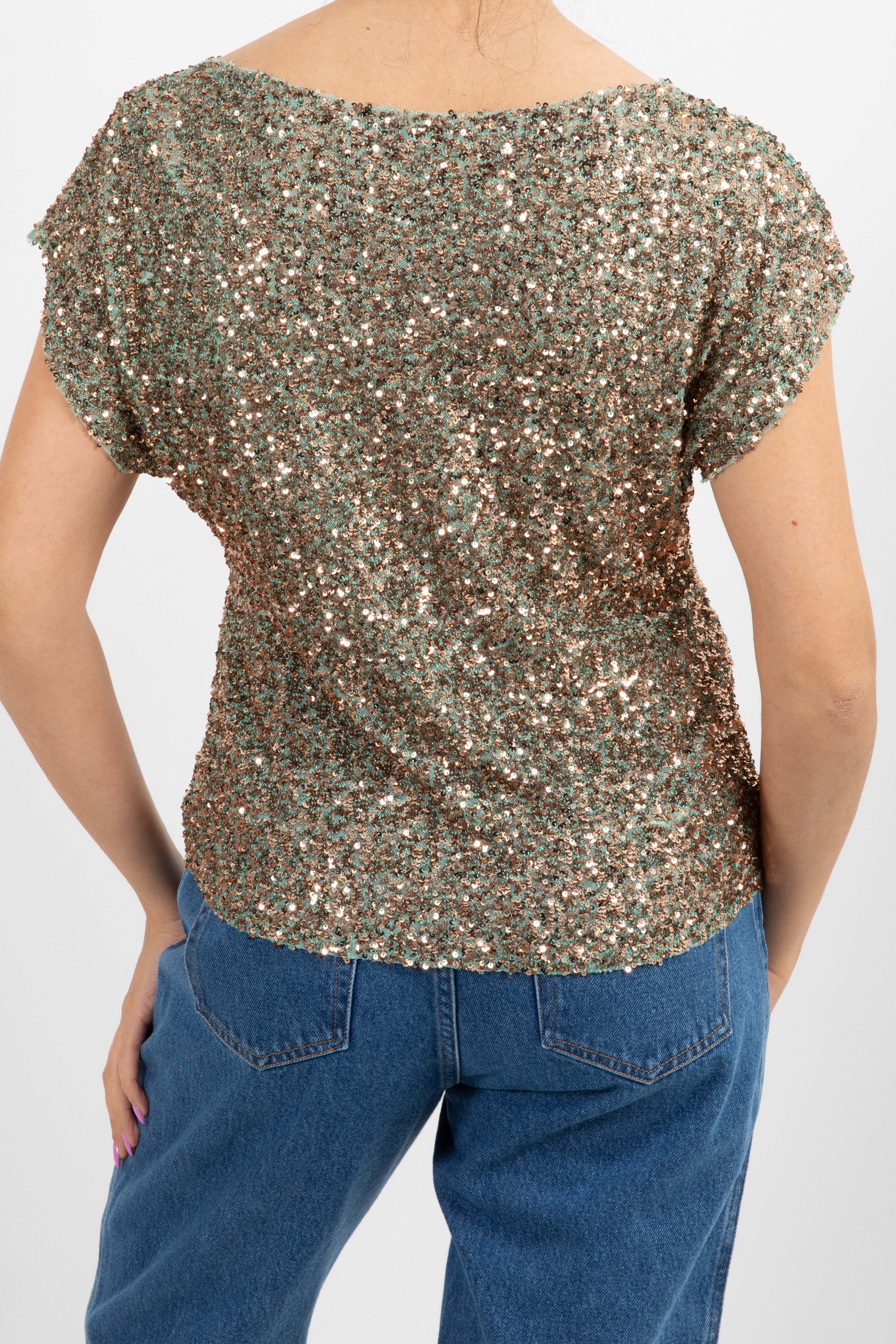 Blusa smanicata con paillettes Susy Mix