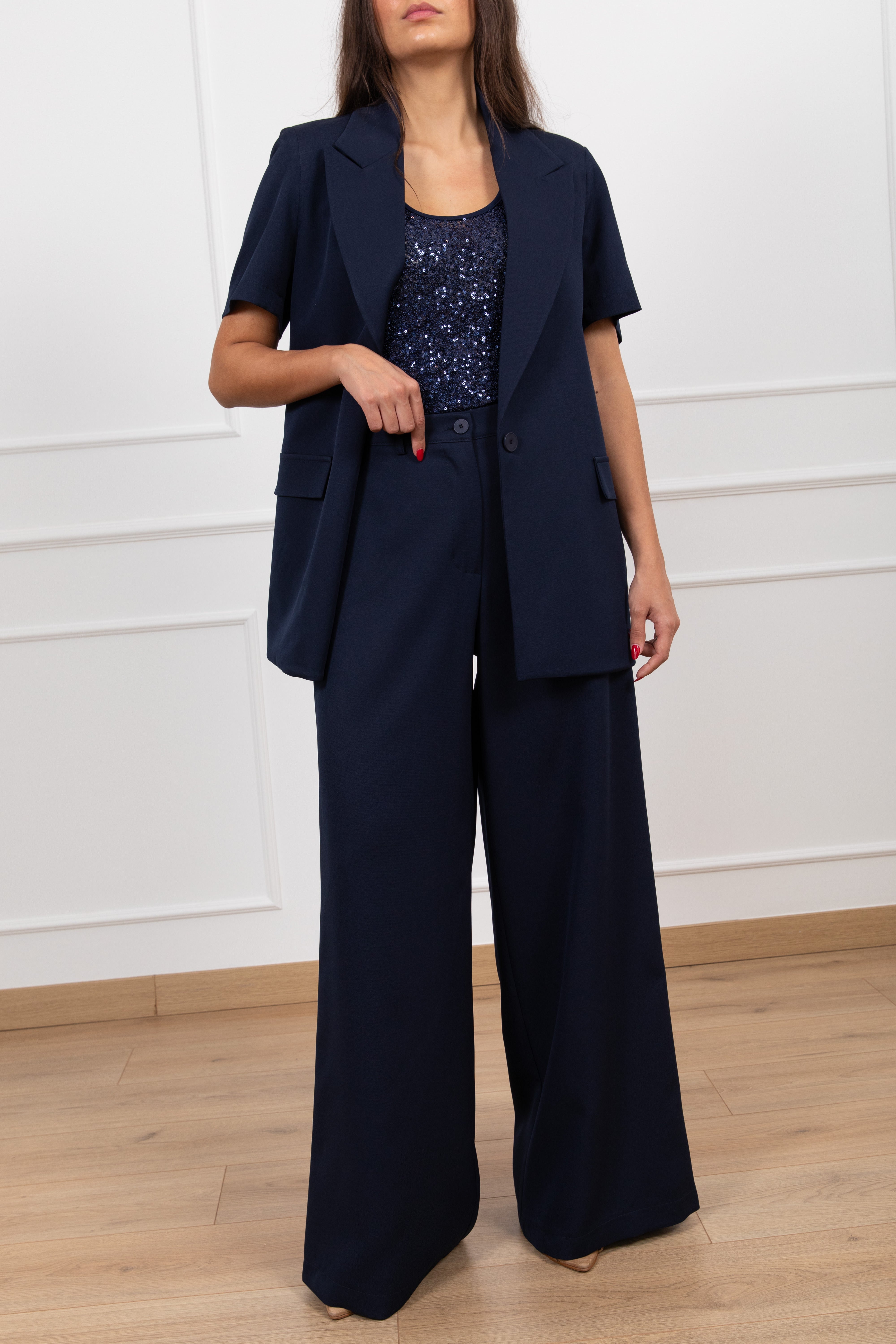 Tailleur giacca manica corta e pantalone gamba ampia Susy Mix