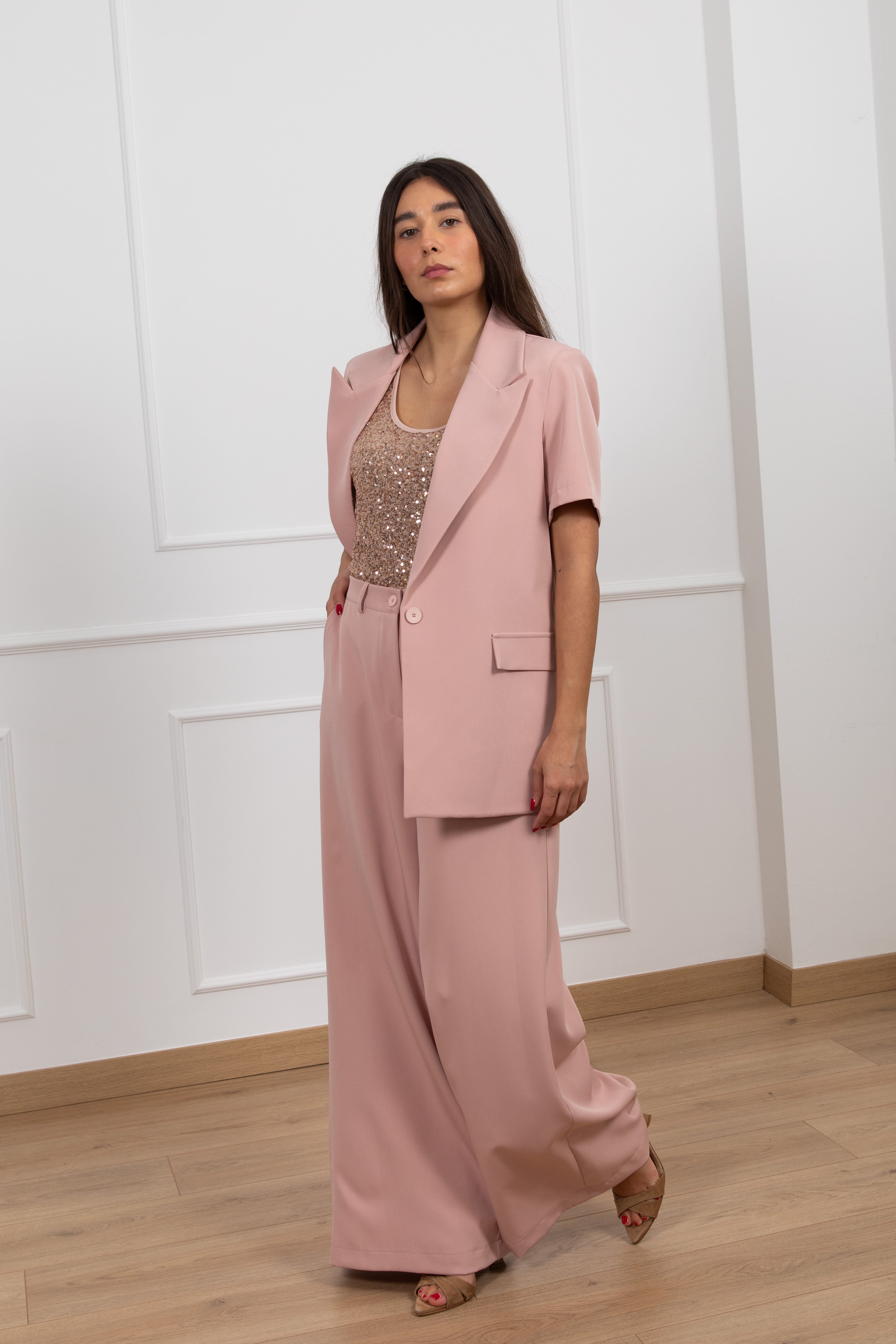 Tailleur giacca manica corta e pantalone gamba ampia Susy Mix