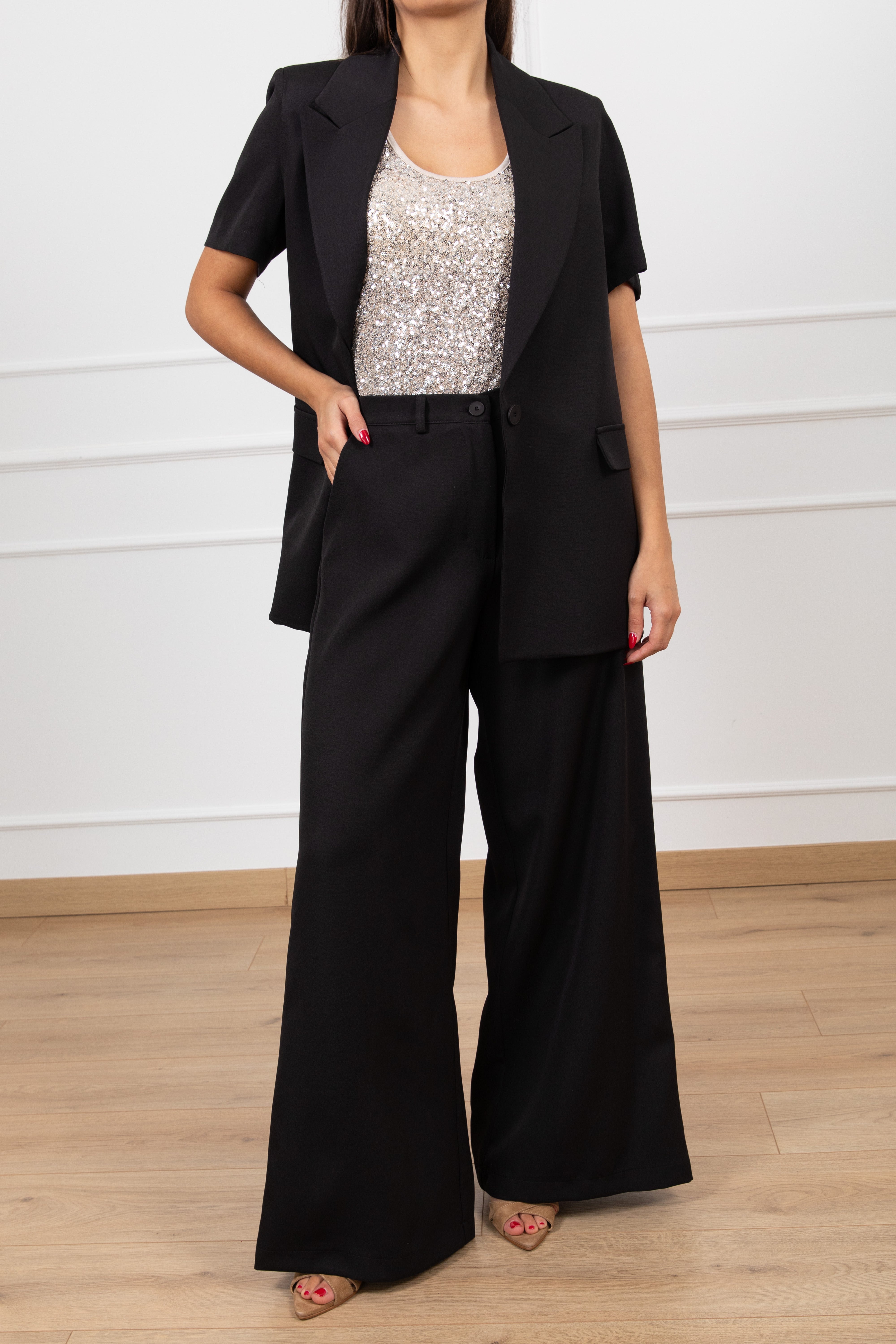 Tailleur giacca manica corta e pantalone gamba ampia Susy Mix