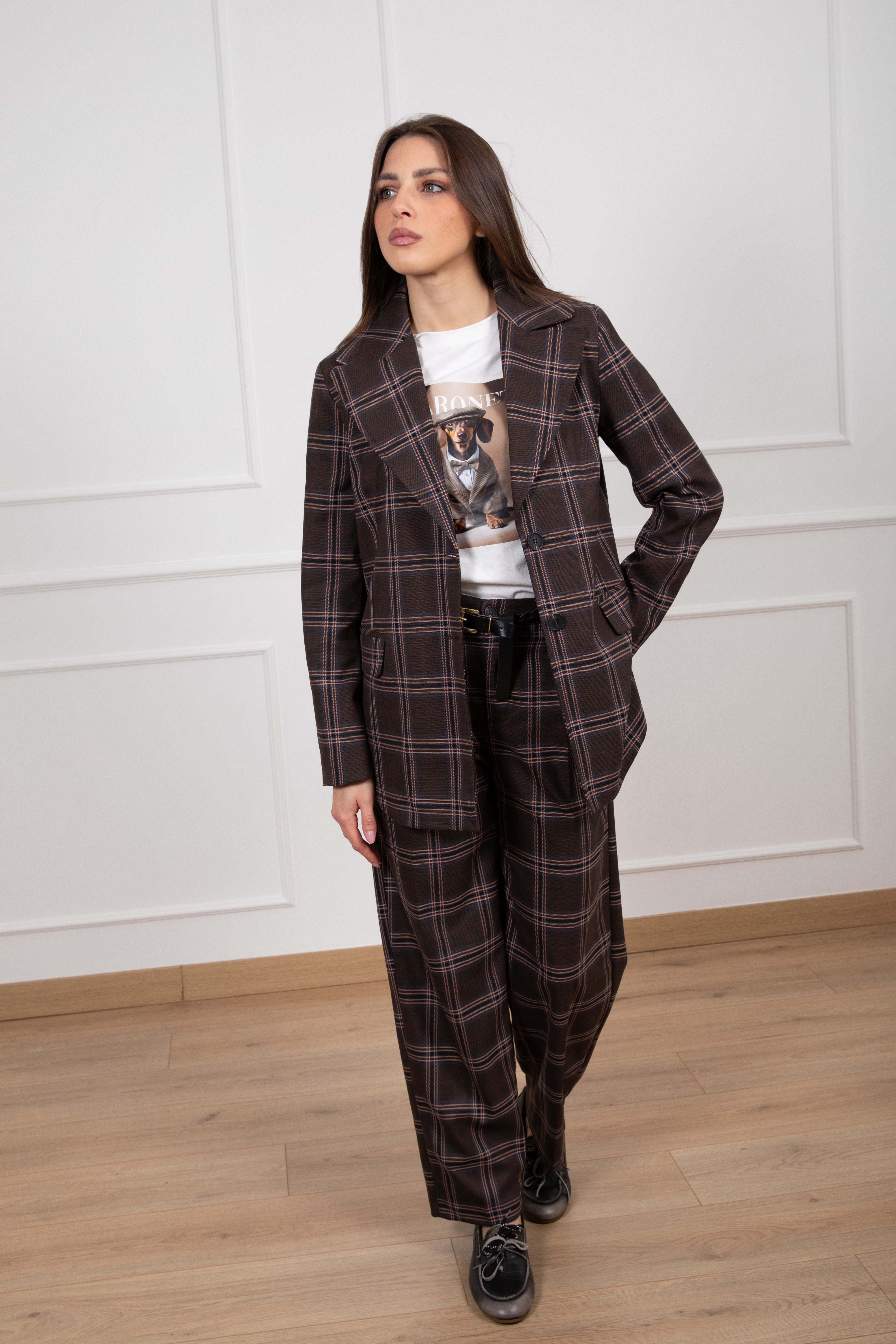 Pantalone carrot-fit check blu Susy Mix