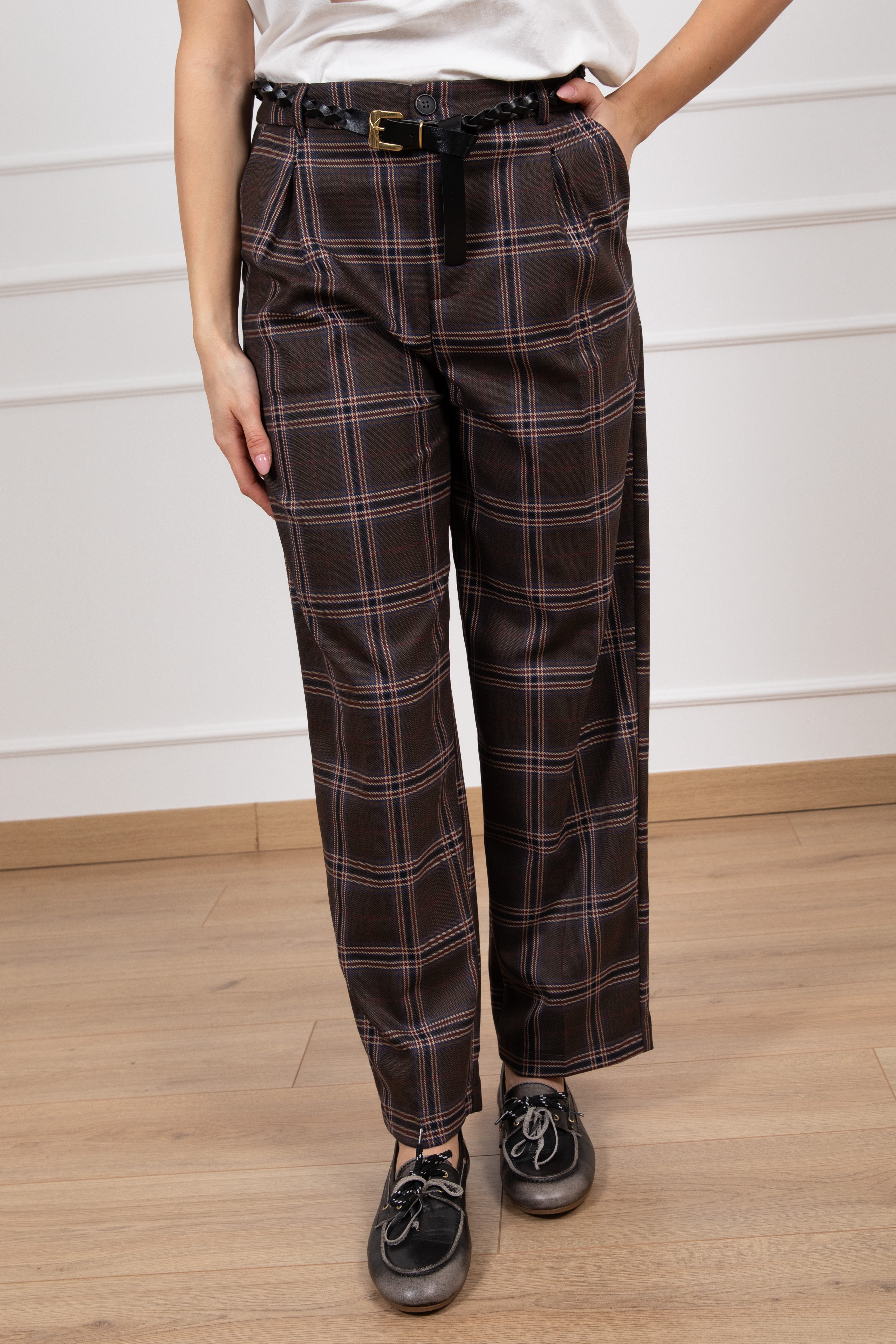 Pantalone carrot-fit check blu Susy Mix