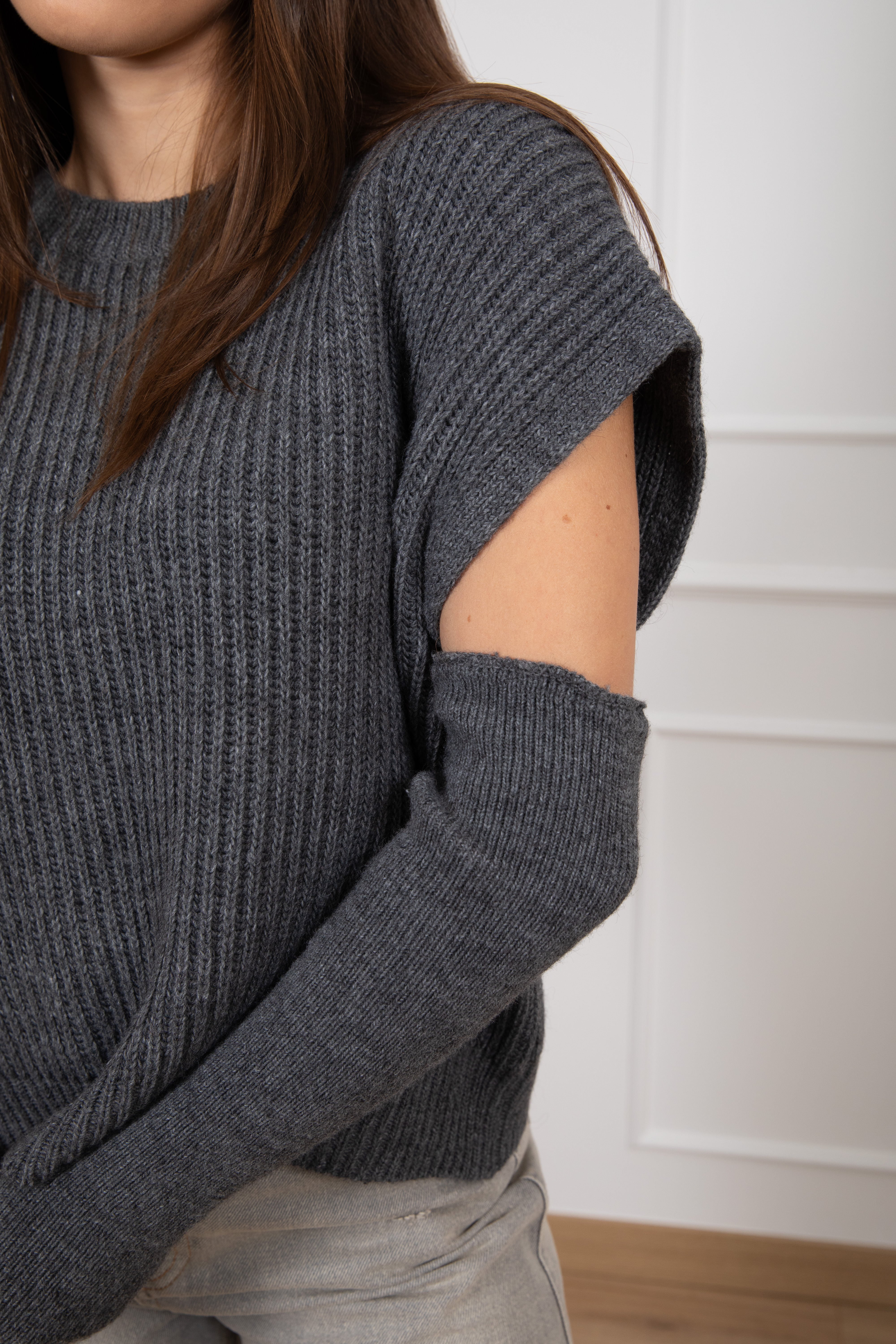 Pull smanicato a coste con manicotti Dixie