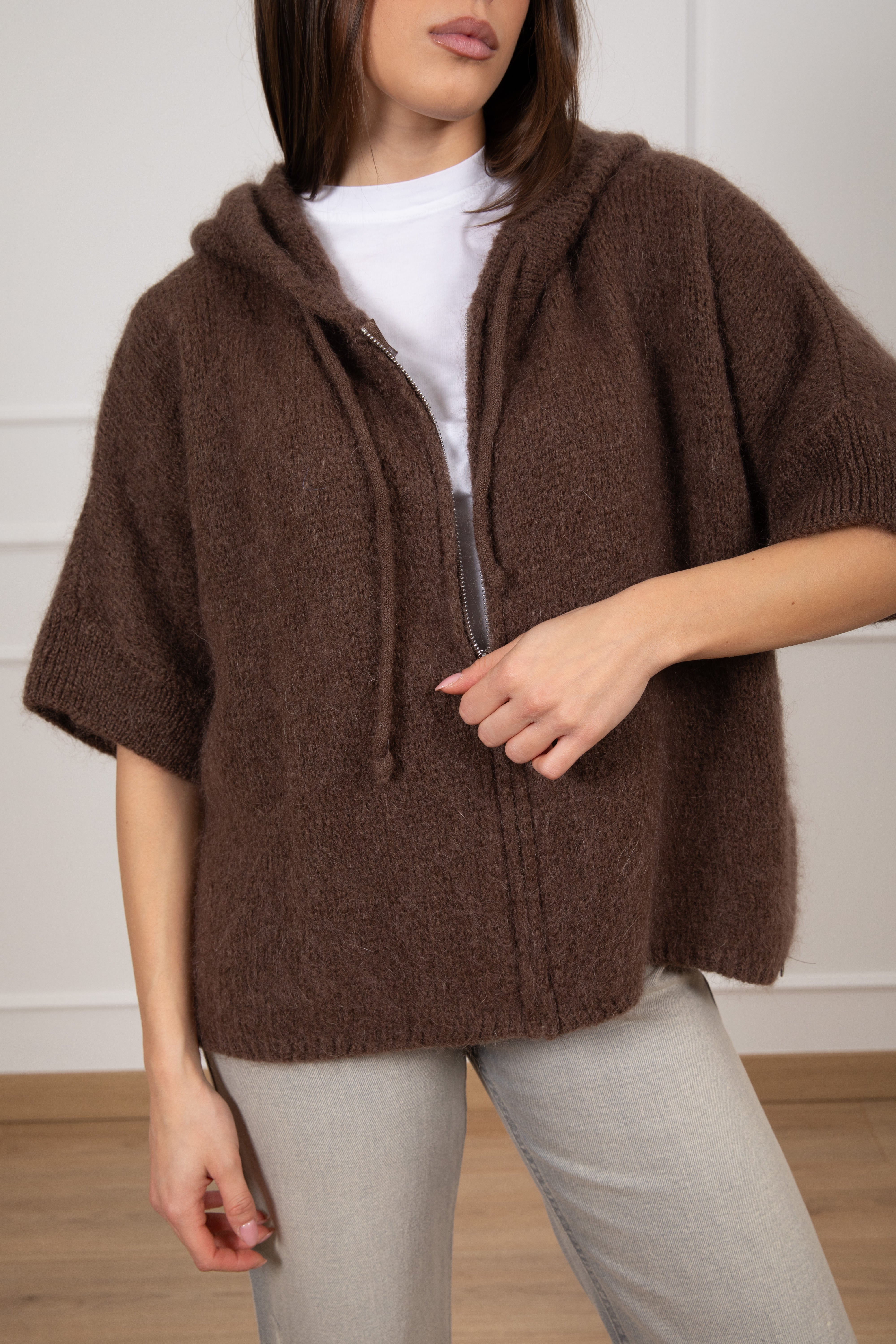 Pull in mohair con zip e cappuccio Dixie