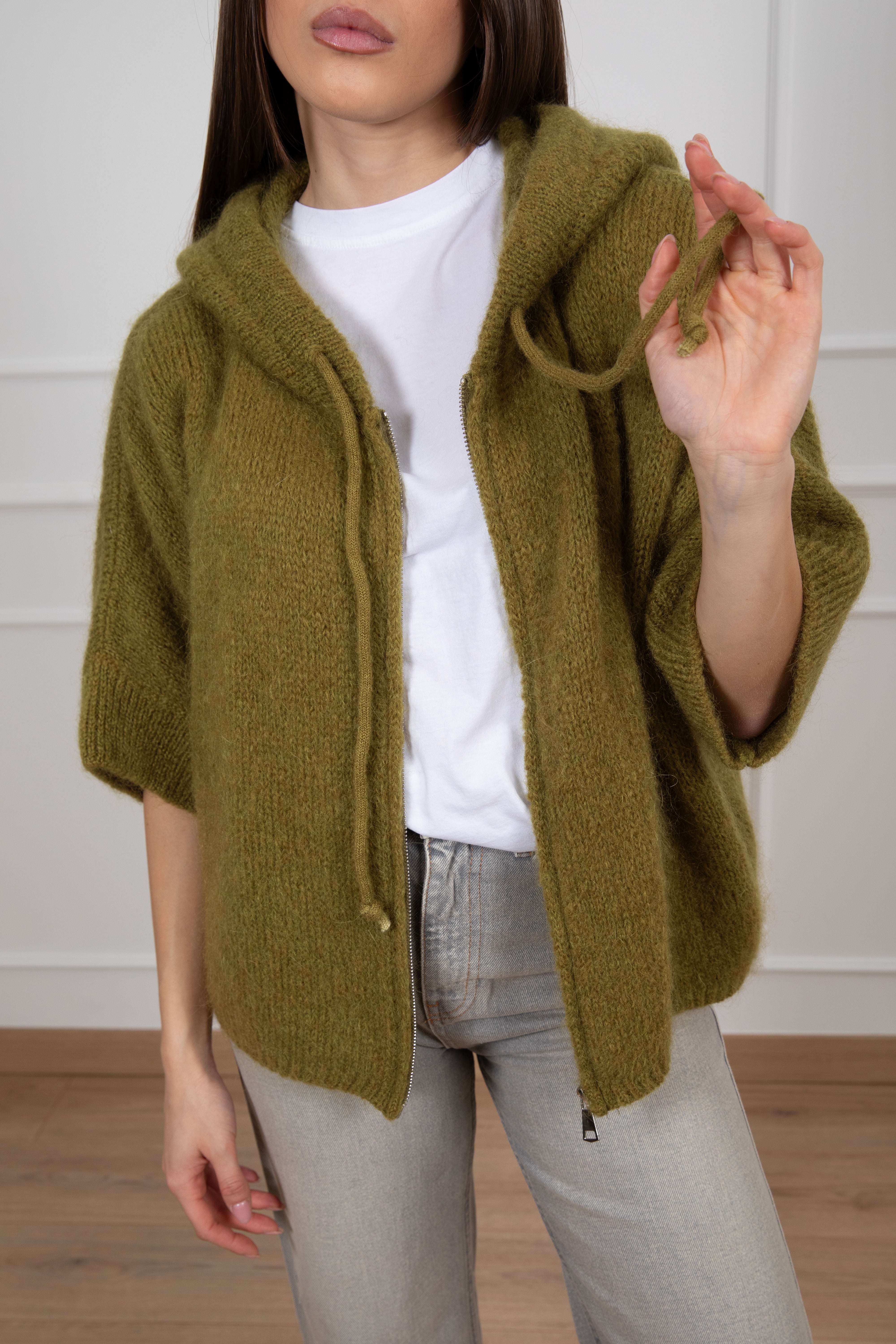 Pull in mohair con zip e cappuccio Dixie