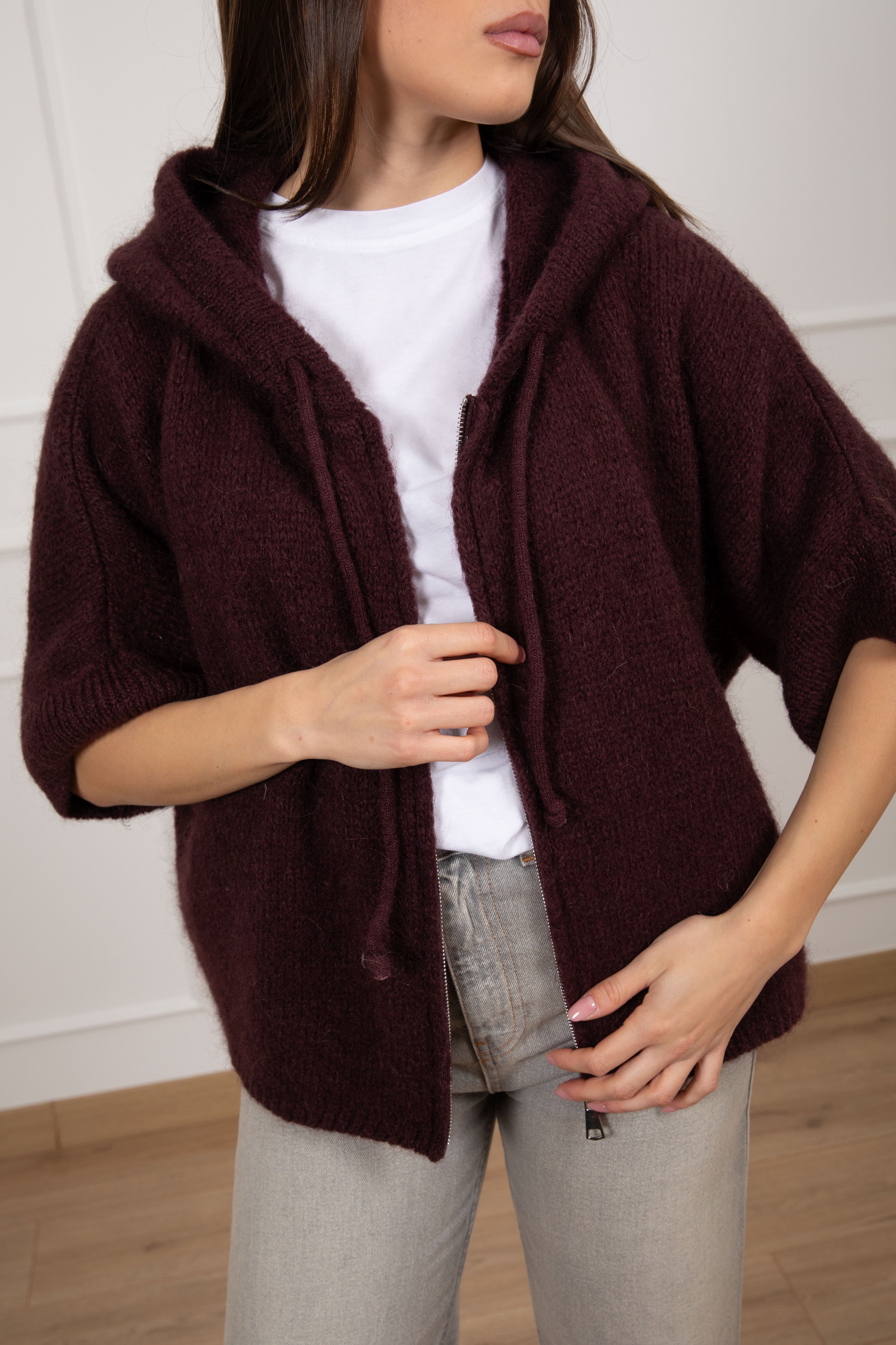 Pull in mohair con zip e cappuccio Dixie