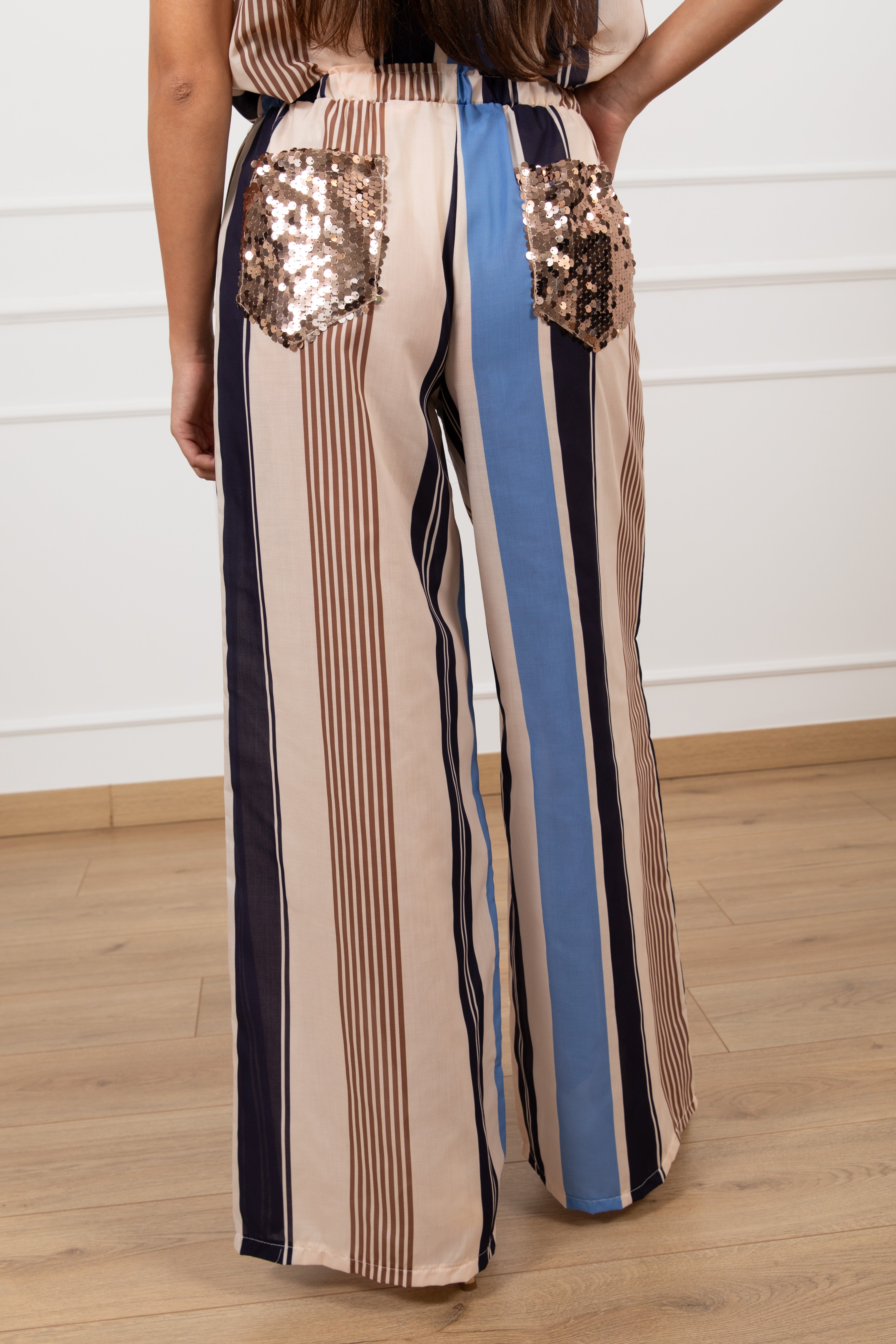 Pantalone a righe alternate con tasca paillettes ViCOLO