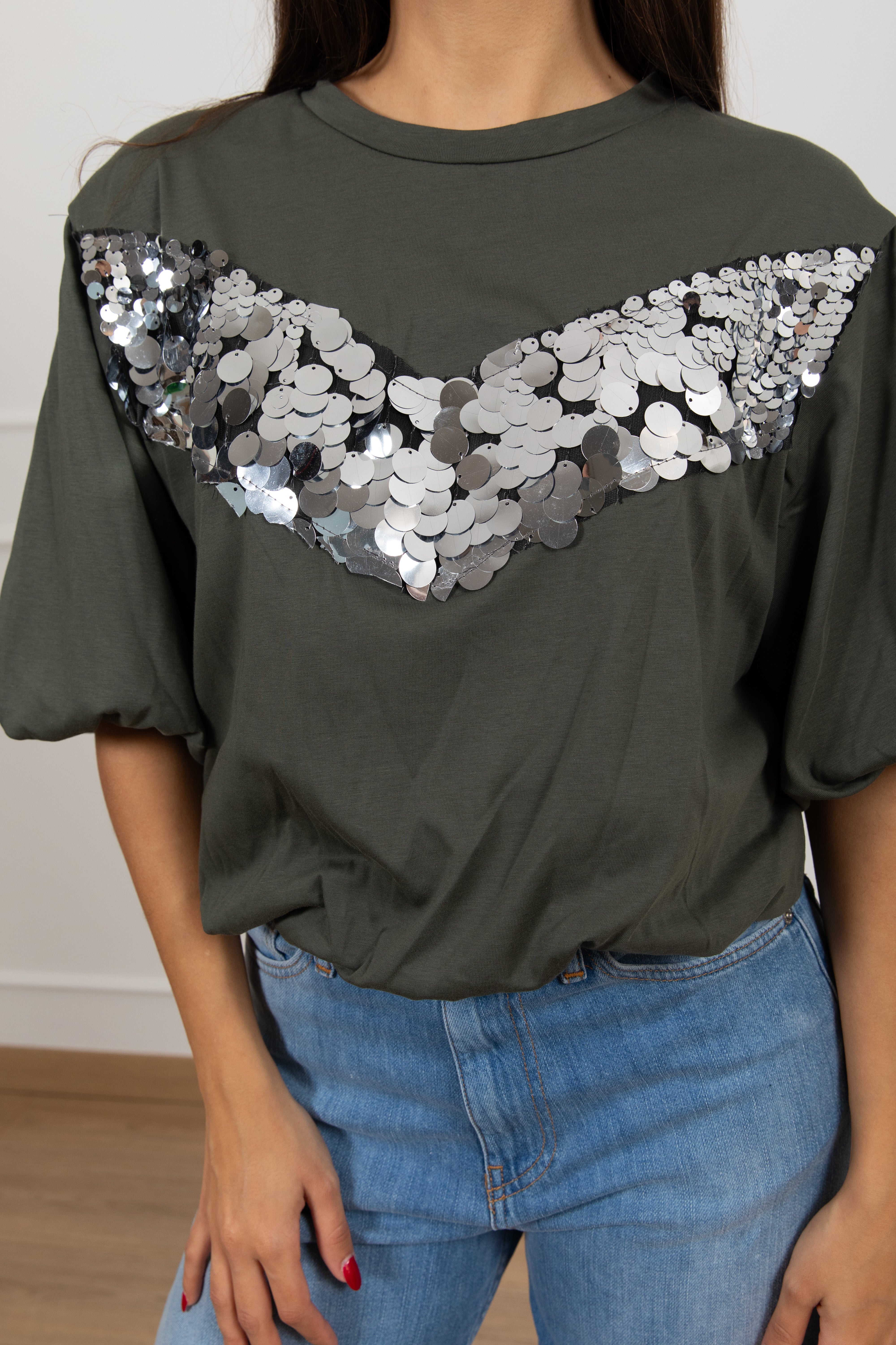 T-shirt a palloncino con banda paillettes Motel